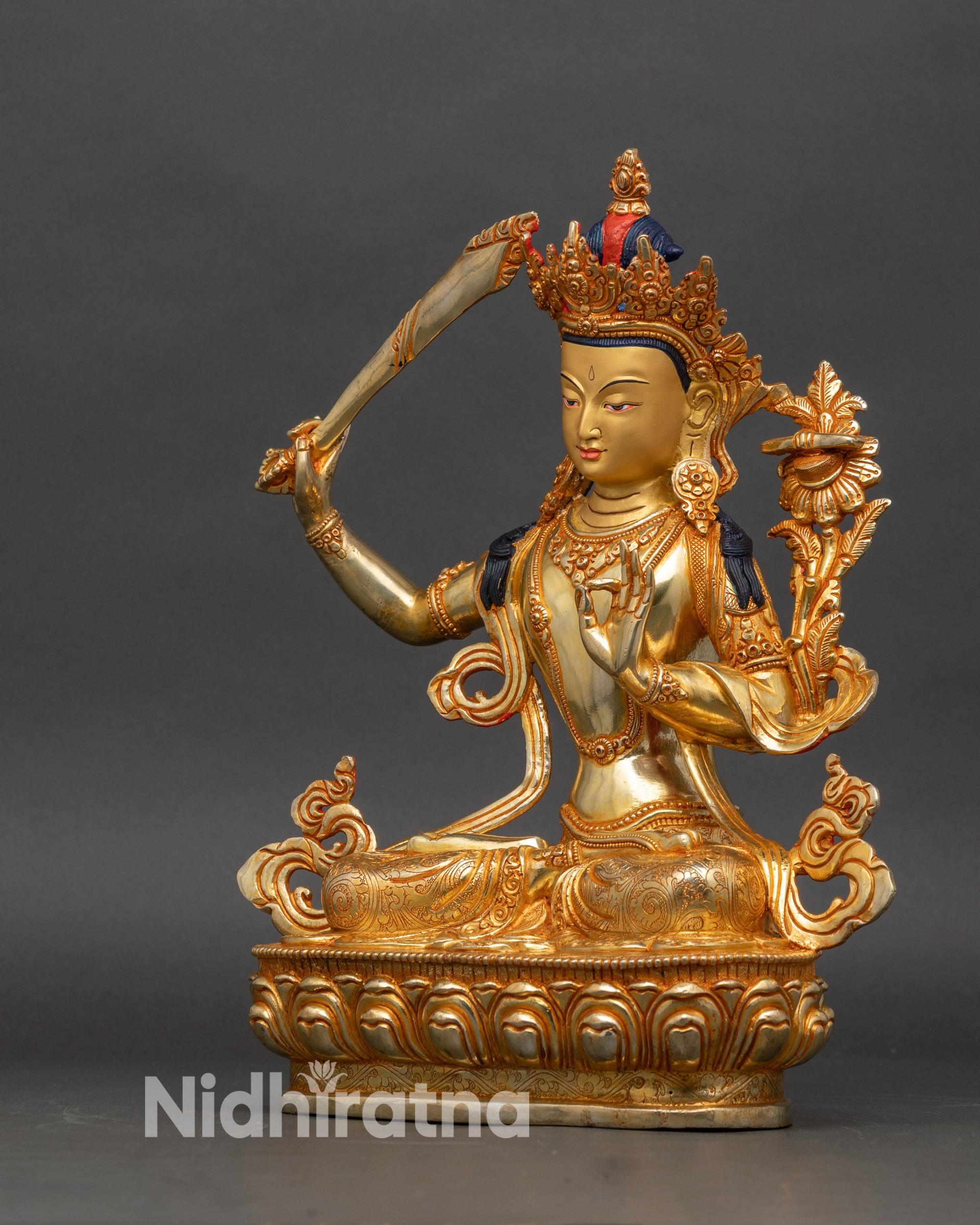 Manjushri Wisdom Statue | Copper Buddhist Figurine from Kathmandu, Nepal