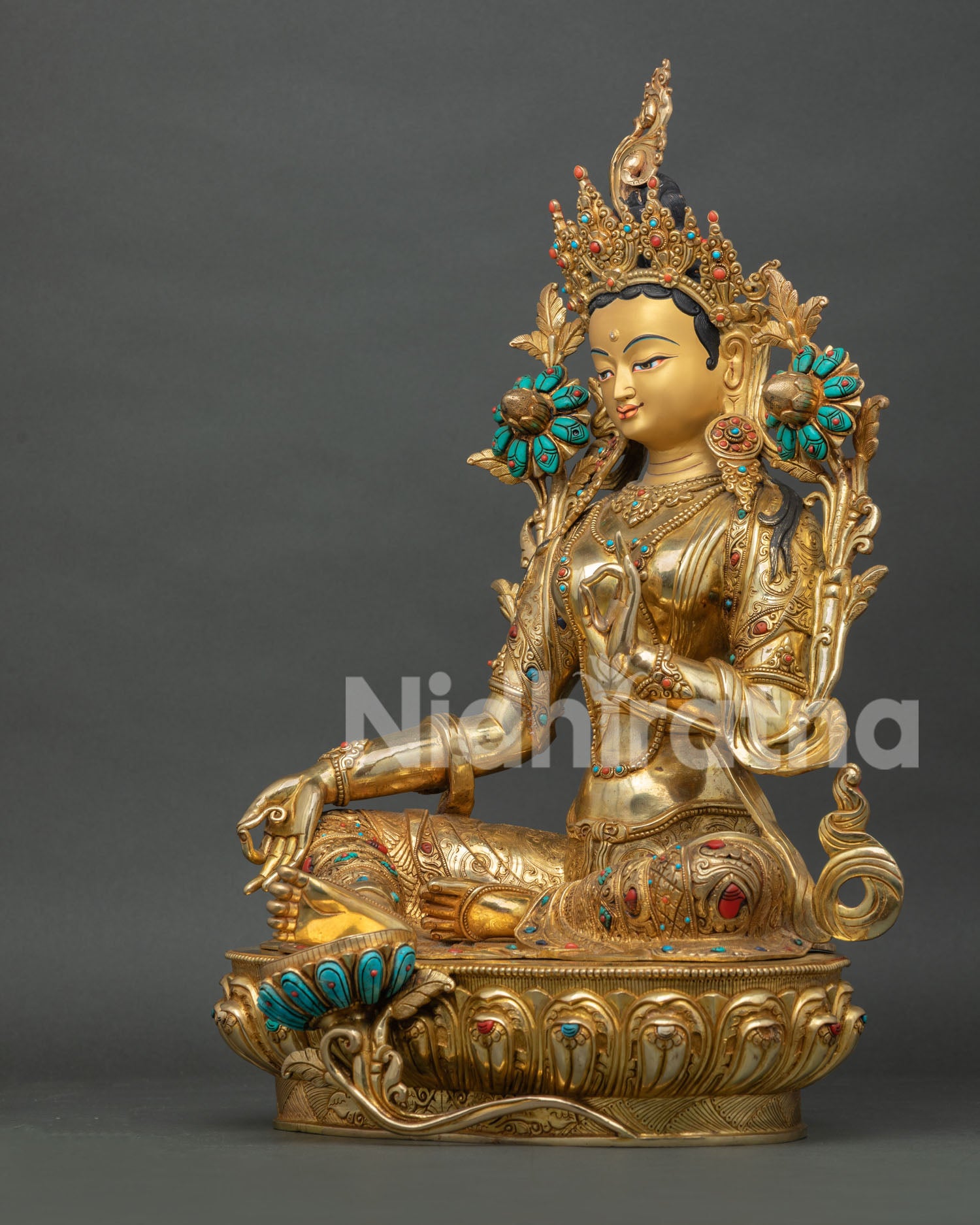 Green Tara Statue | 24K Gold Gilded Copper Buddhist Art
