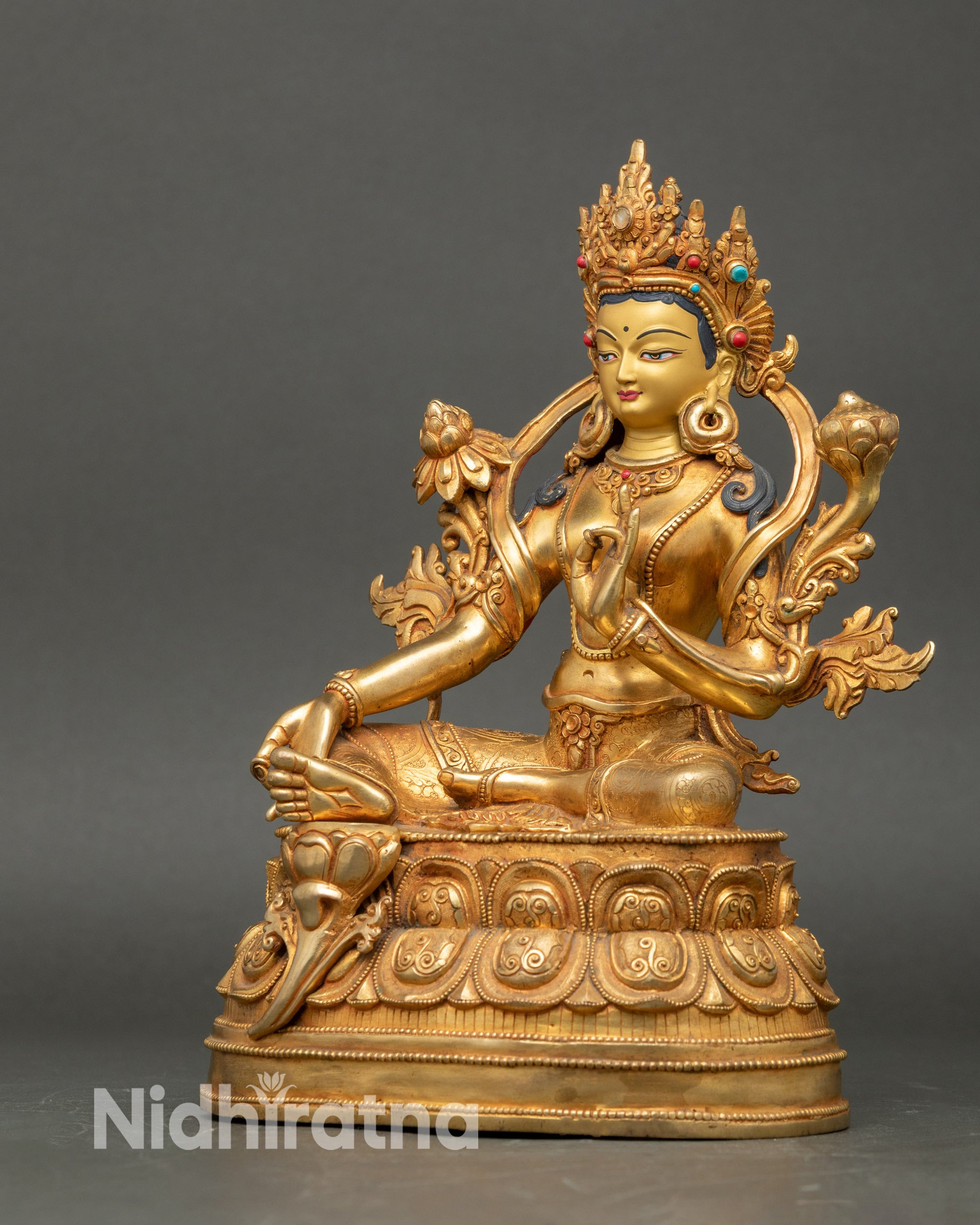 Golden Green Tara Statue – Tibetan Deity for Spiritual Guidance