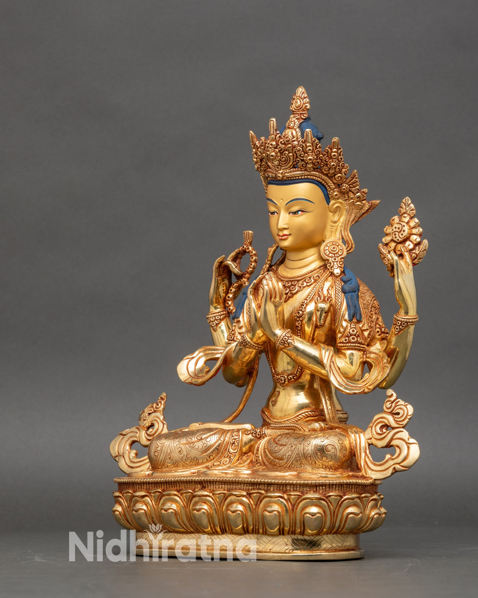Four-Arm Chenrezig Statue | Handmade in Nepal Avalokiteshvara Sculpture