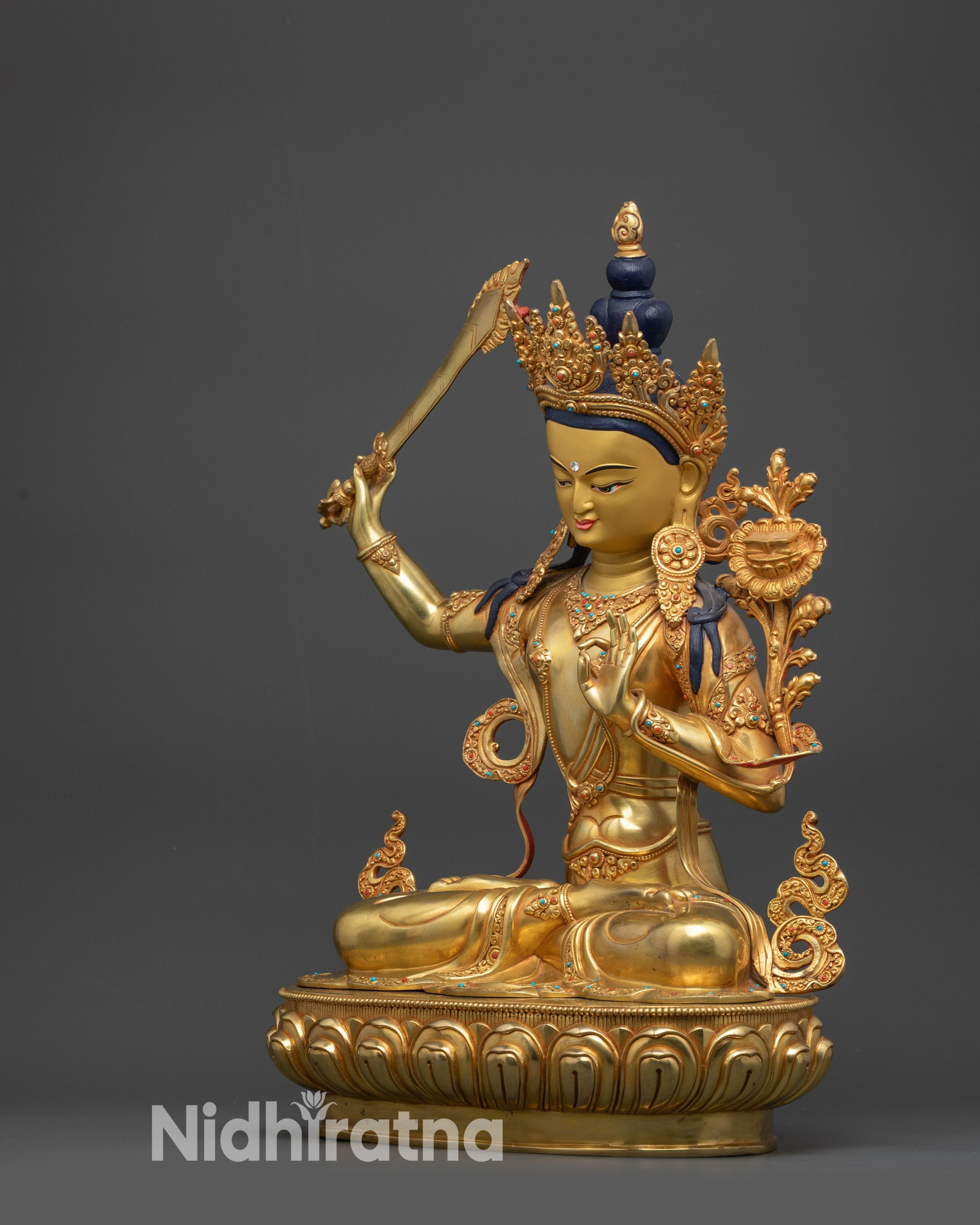 Awaken Wisdom with Monju Bosatsu Statue | Nepalese Handcrafted Artwork