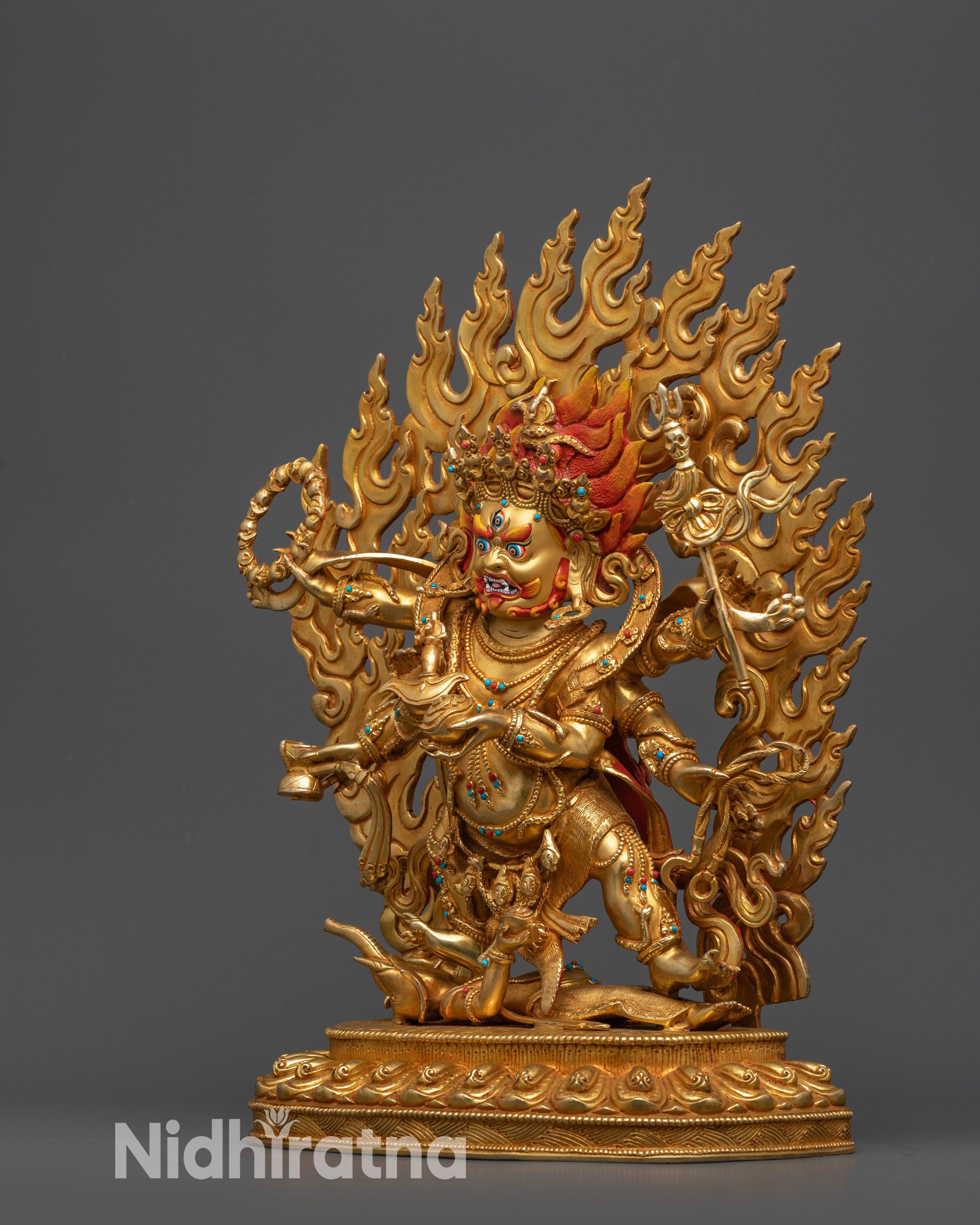 Dharma Protector Mahakala Statue | Wrathful Six Armed Vajrayana Deity