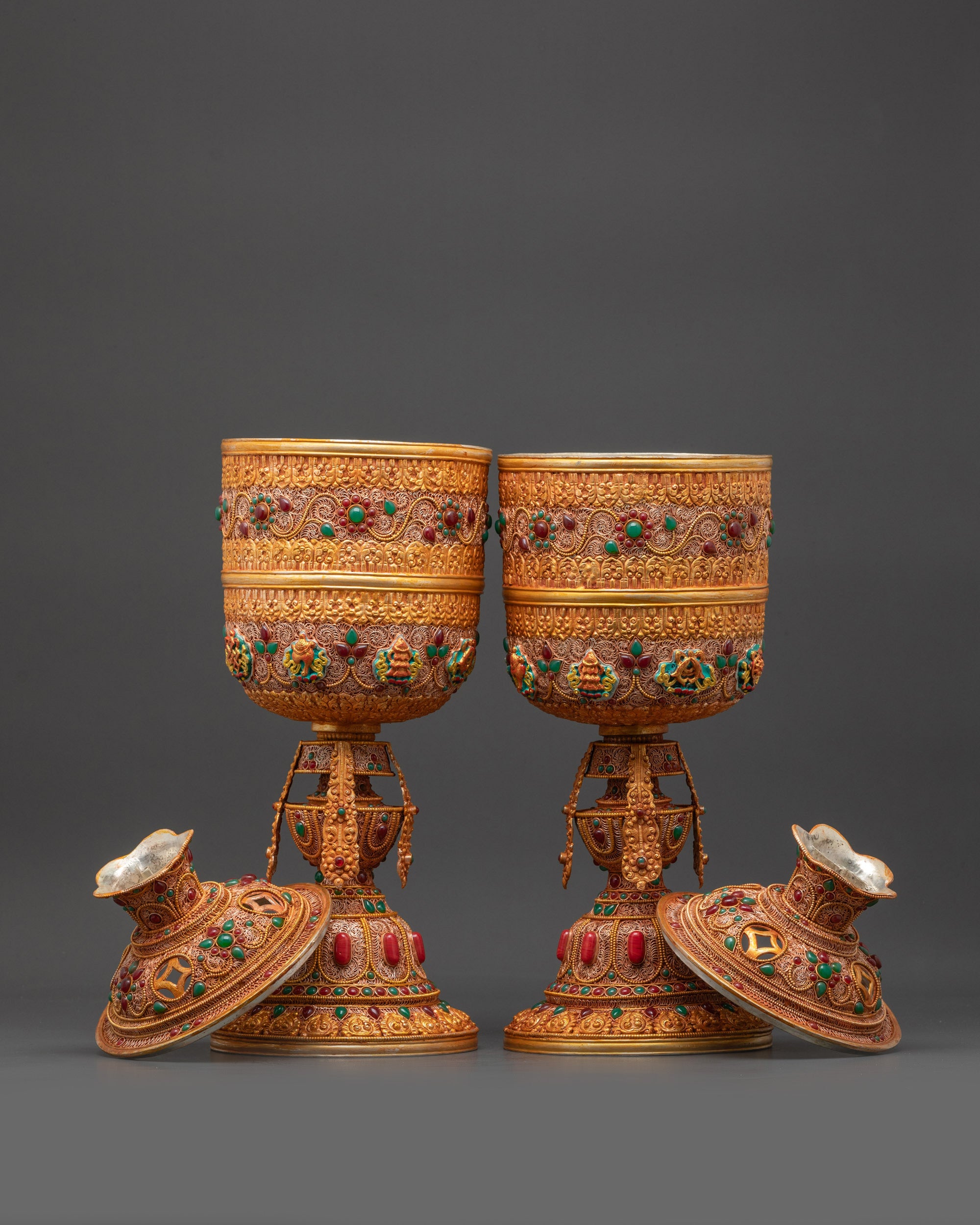 Copper Butter Lamp with Kalash Base | Himalayan Ritual Item Artwork