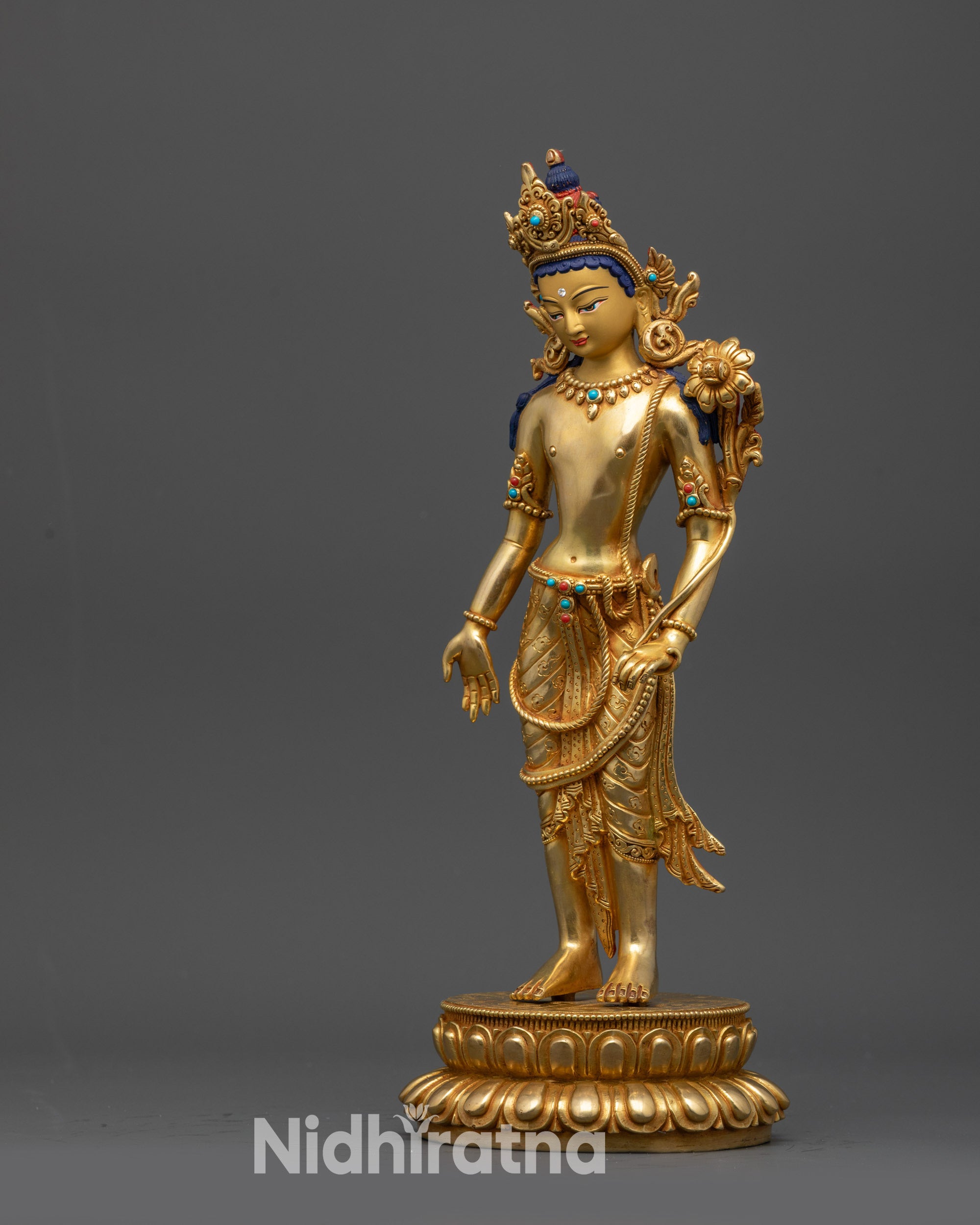 24K Fire Gold-Gilded Padmapani Statue | Avalokiteshvara for Meditation