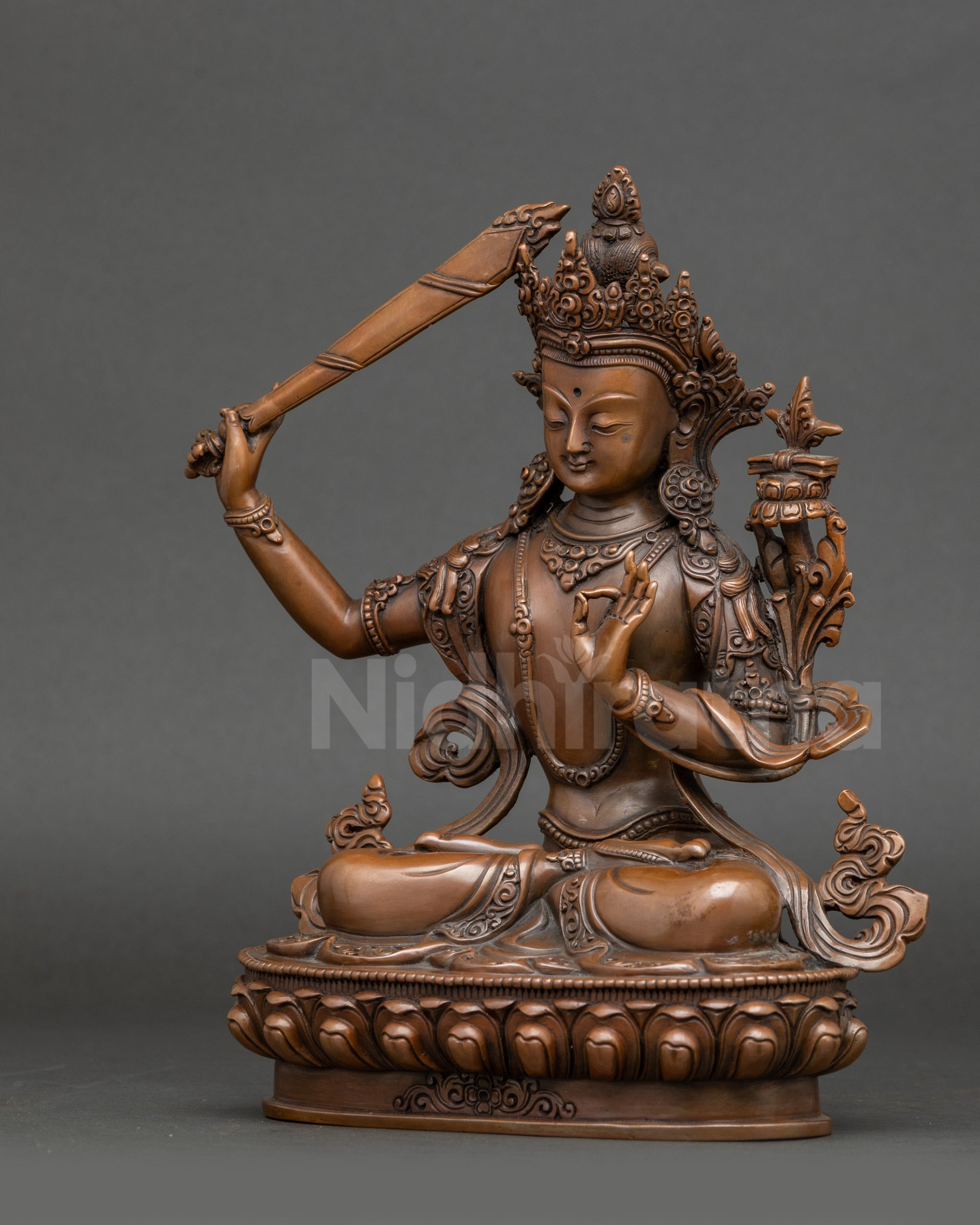 Oxidized Copper Manjushri Statue | Lord of Sacred Wisdom