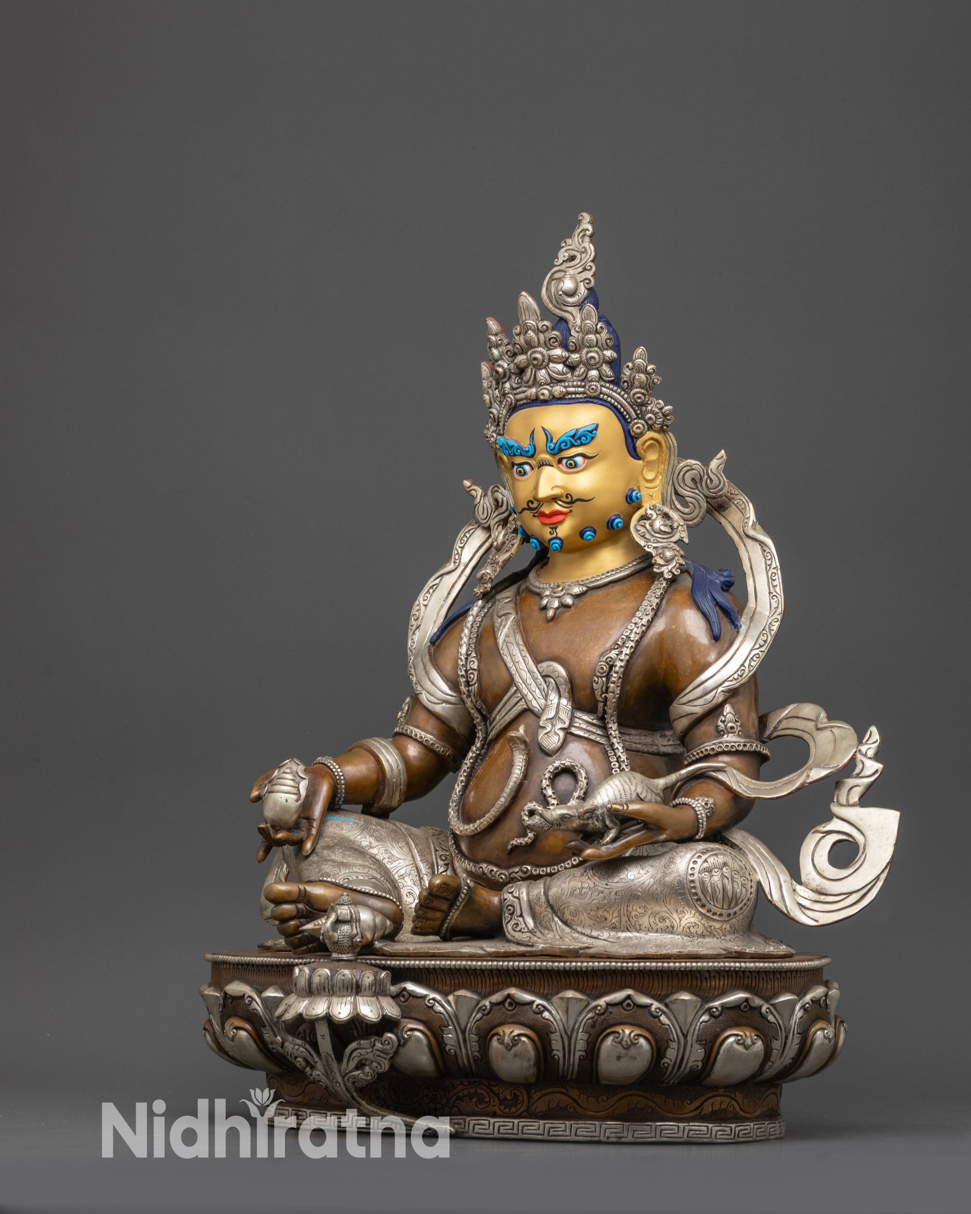 Vajrayana Dzambhala Sculpture | 24K Gold-Gilded Face of Wealth God Jambhala