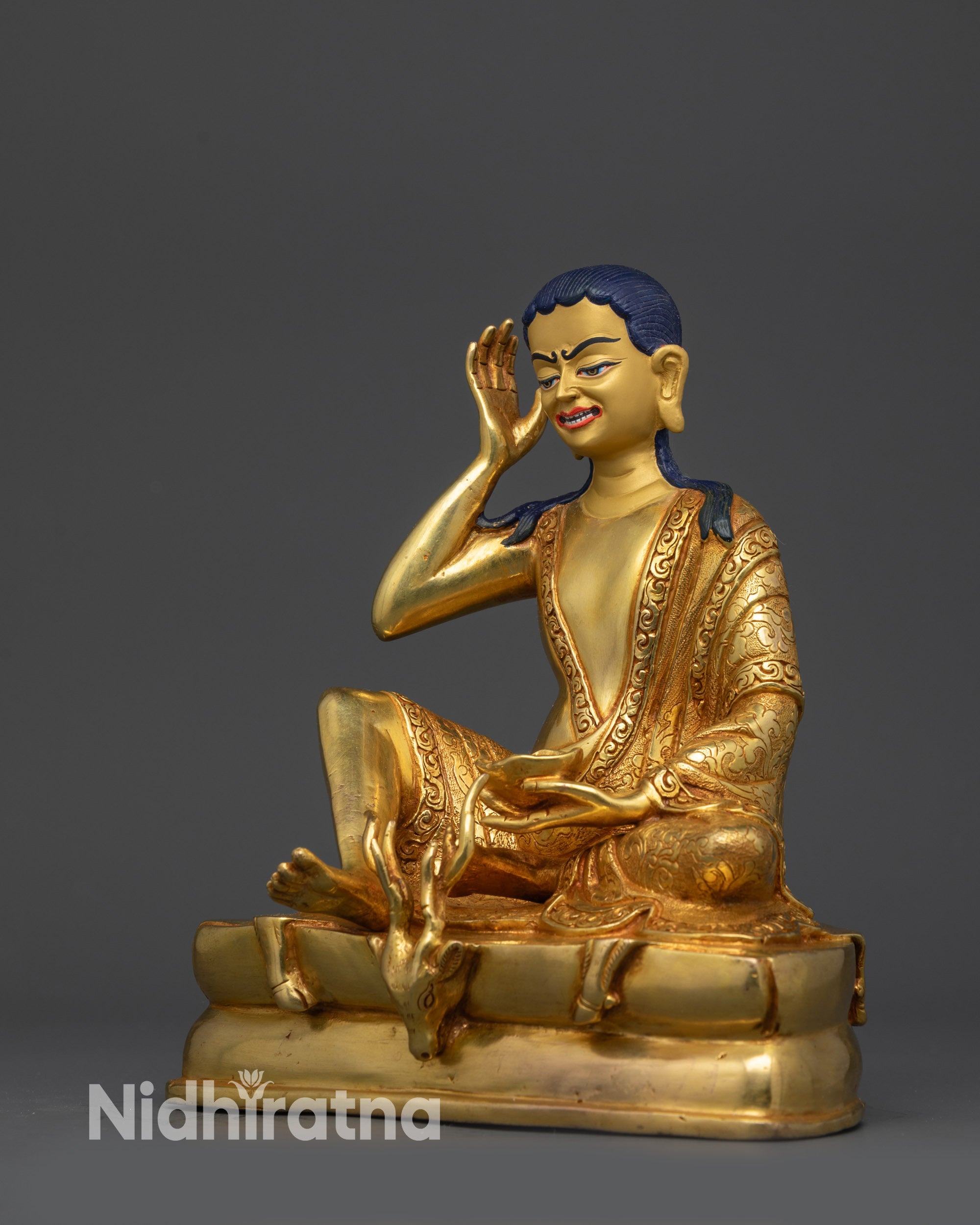 Milarepa Statue | Gold Fire-Gilded Tibetan Sage for Spiritual Spaces