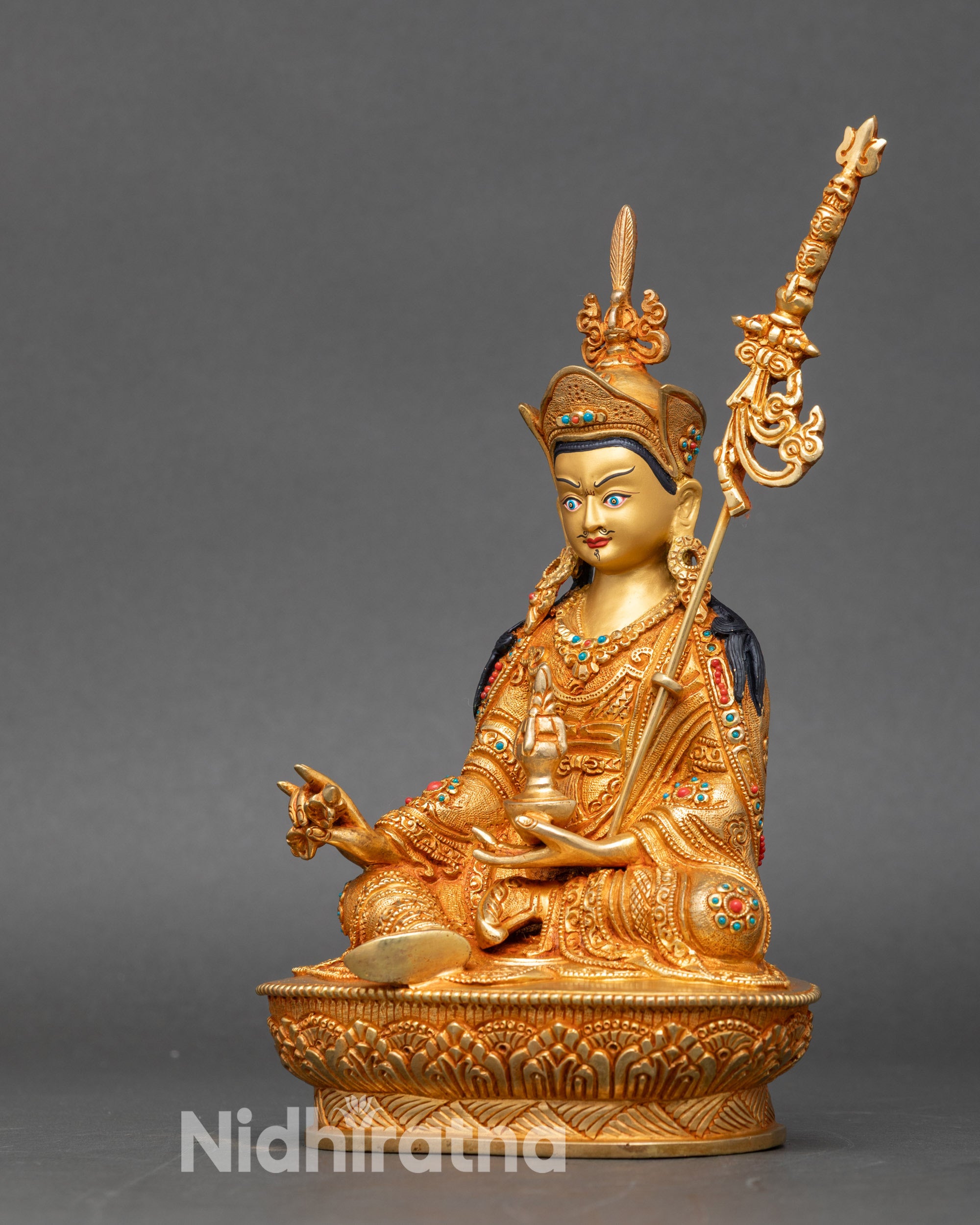 Guru Rinpoche Statue | Nepalese Artisan Copper and Gold Sculpture