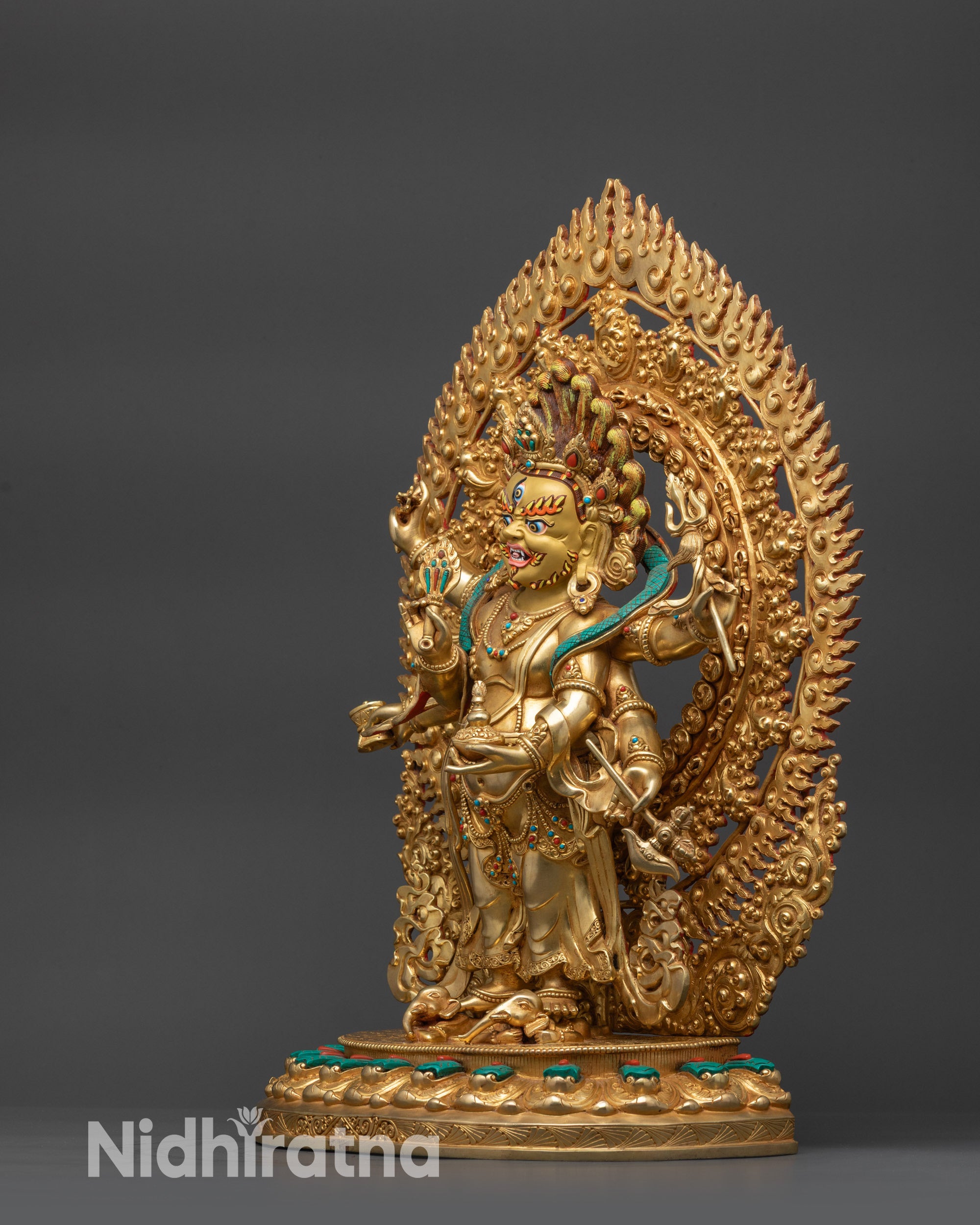 Wrathful White Six-Armed Mahakala Sculpture | Buddhist Guardian Statue