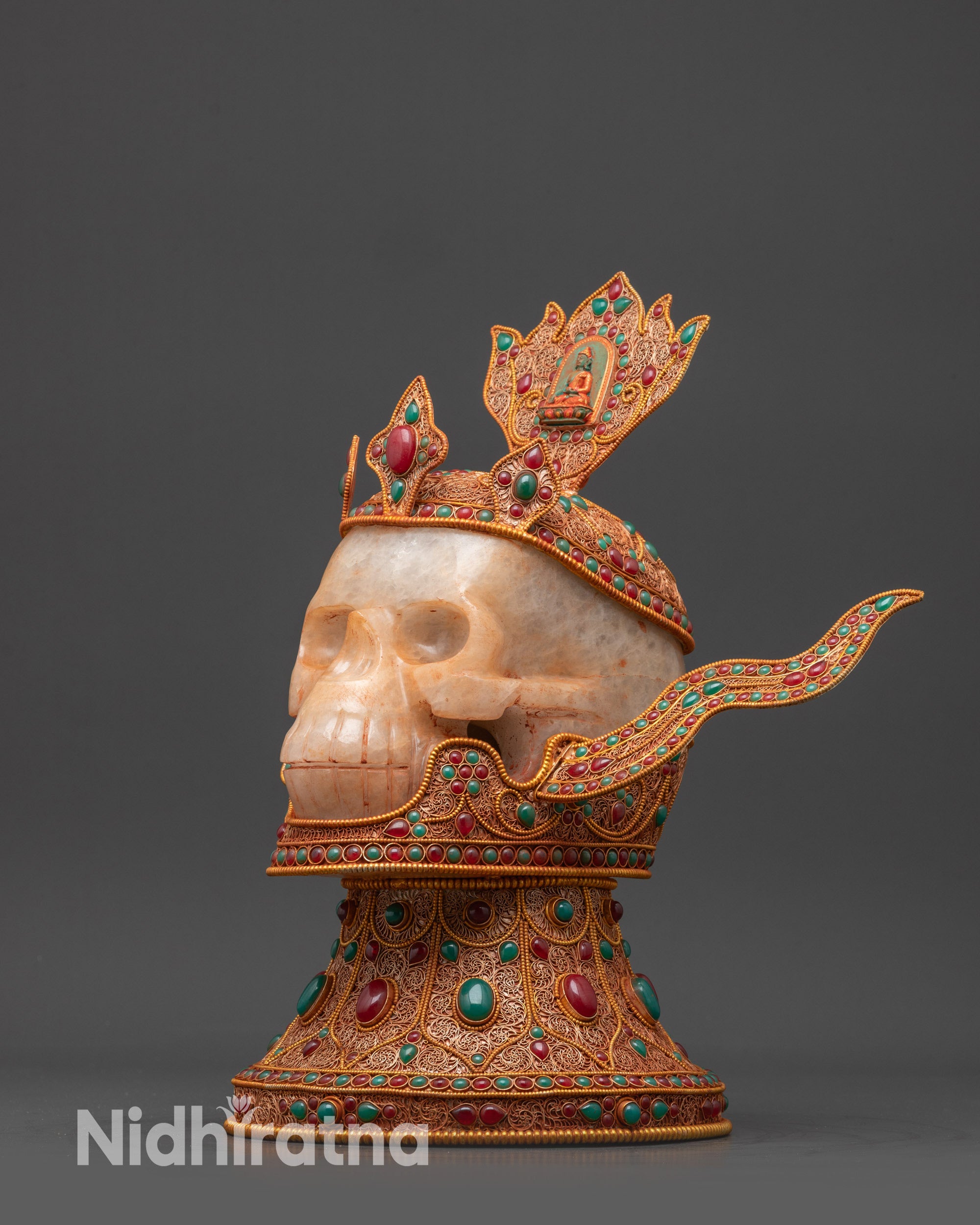 Jeweled Skull Head | Handmade Decor Himalayan Ritual Art Nepal