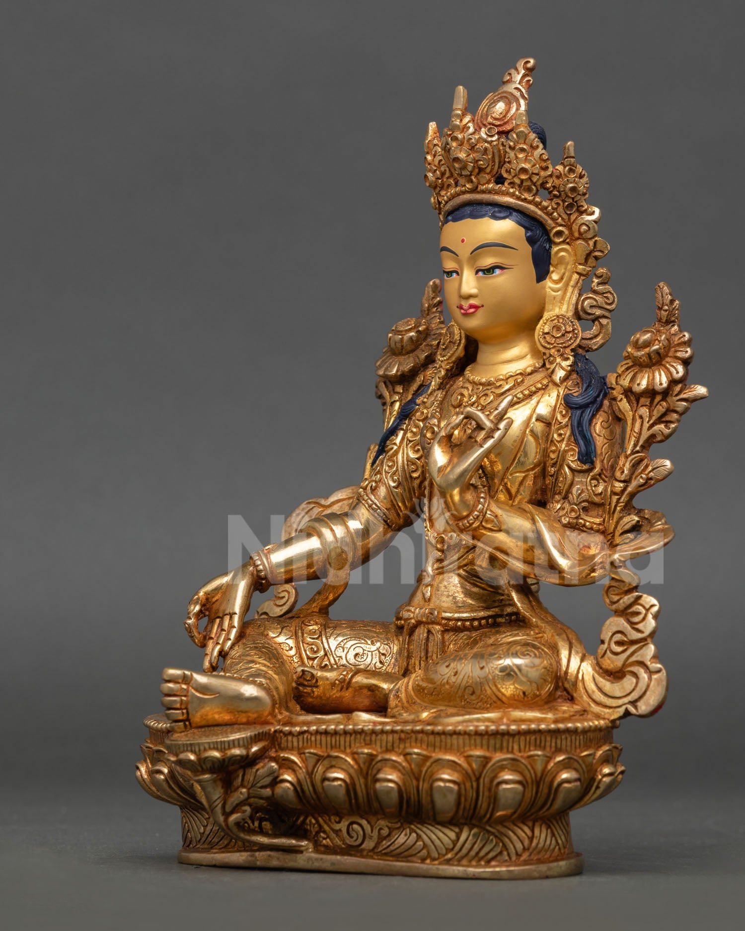 Green Tara Statue | 24K Gold Gilded Buddhist Goddess