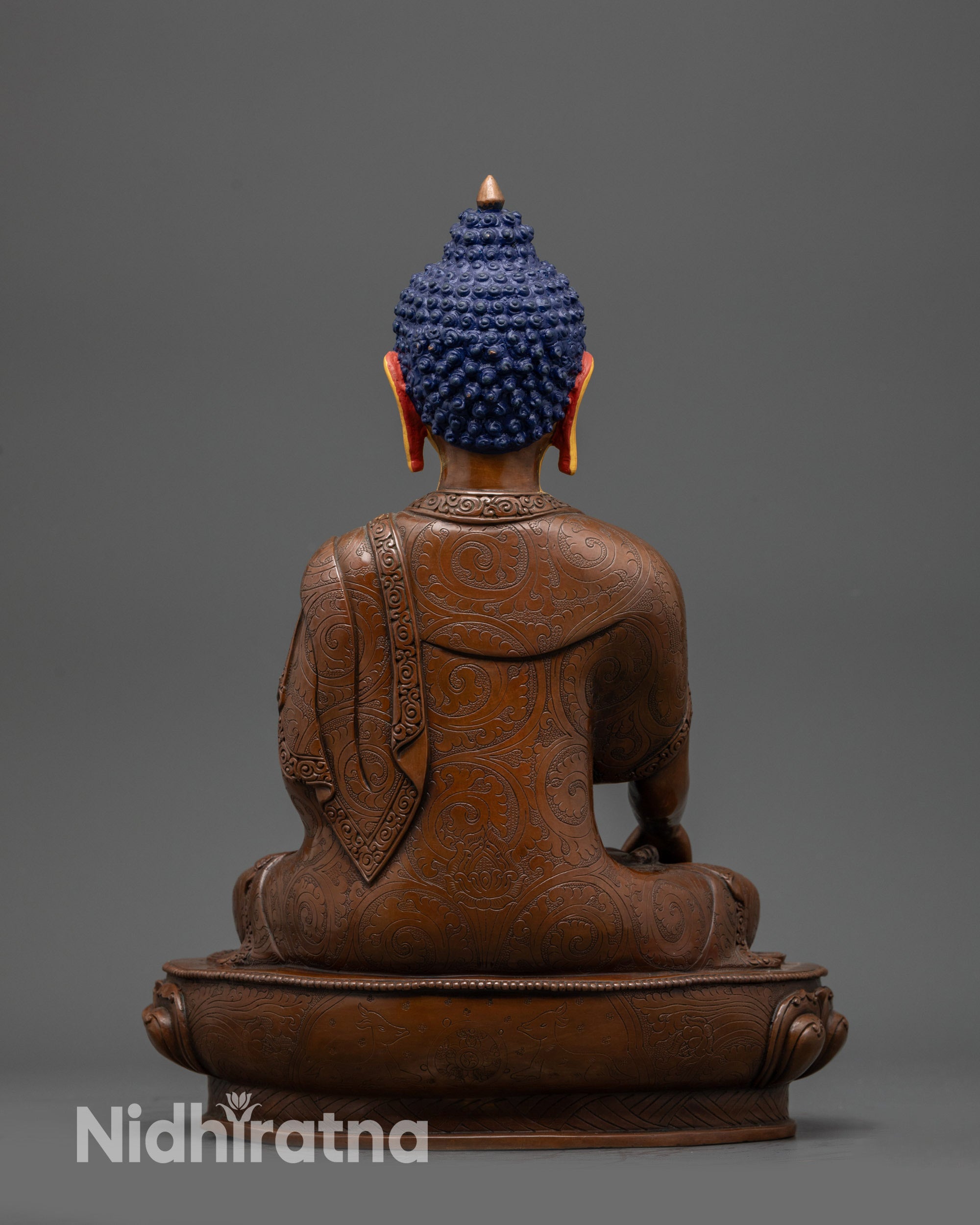 Tibetan Shakyamuni Buddha Statue – Oxidized Copper with Gold Face