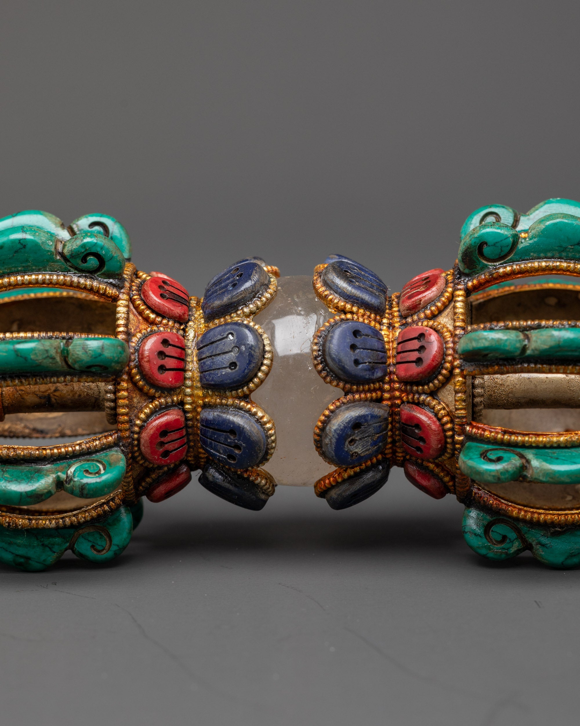 Tibetan Vajra for Sale | Copper Dorje with Turquoise, Coral & Lapis Inlays