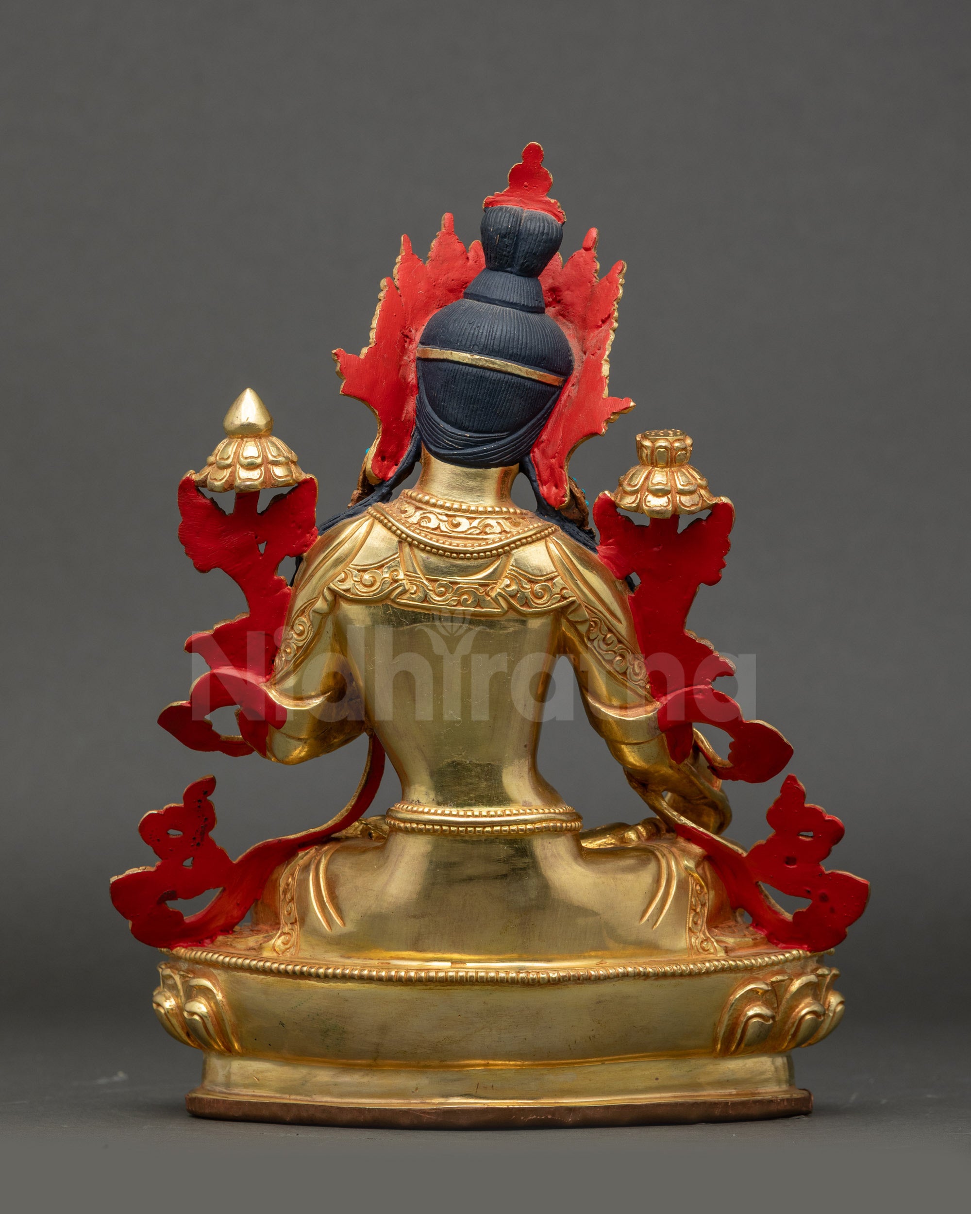 Back view White Tara statue handmade Newari gold-gilded copper Nepal