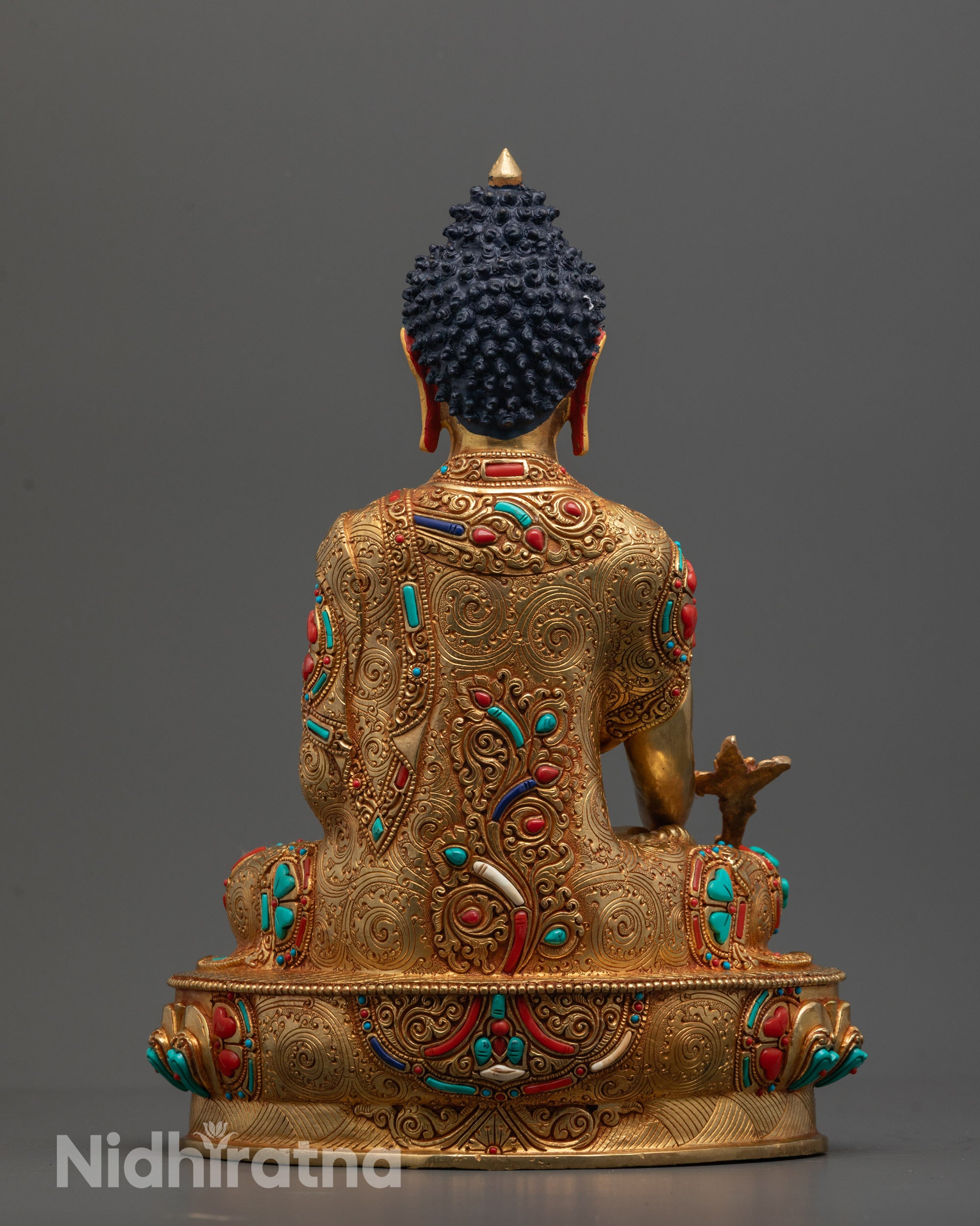 24k Fire Gold Gilded Medicine Buddha (Vaidurya Prabha Raja) statue