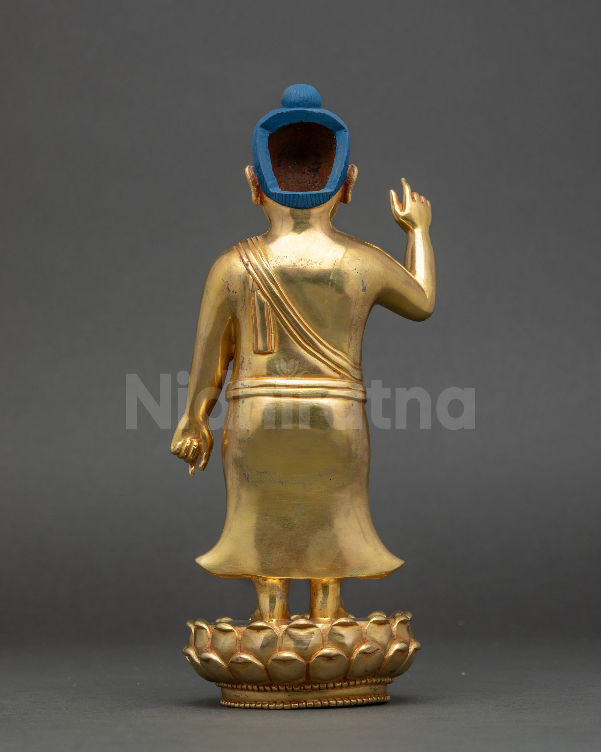 Standing Little Buddha Statue with hand-painted colors and gold-gilded body