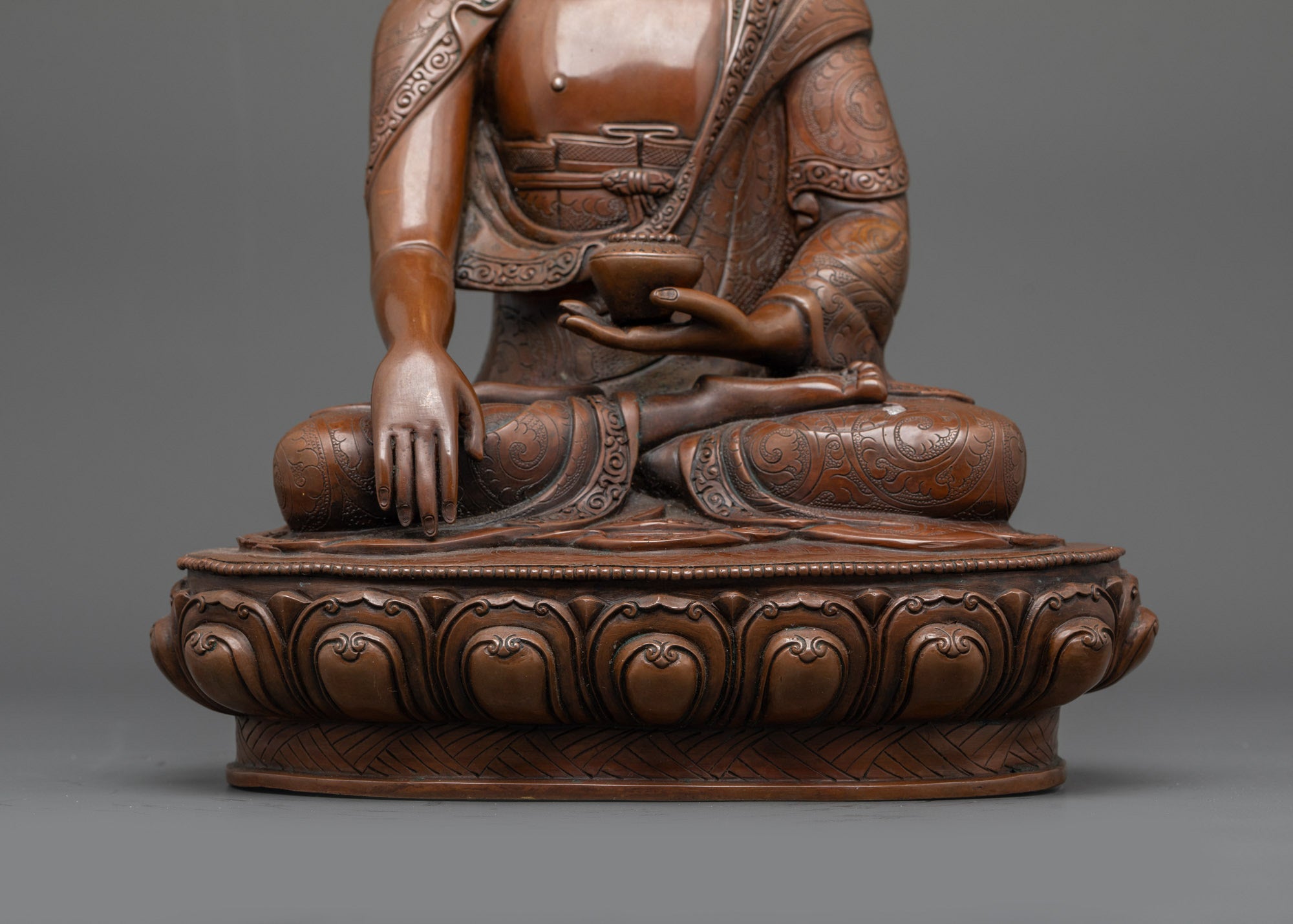 Tibetan Shakyamuni Buddha Statue – Oxidized Copper with Gold Face