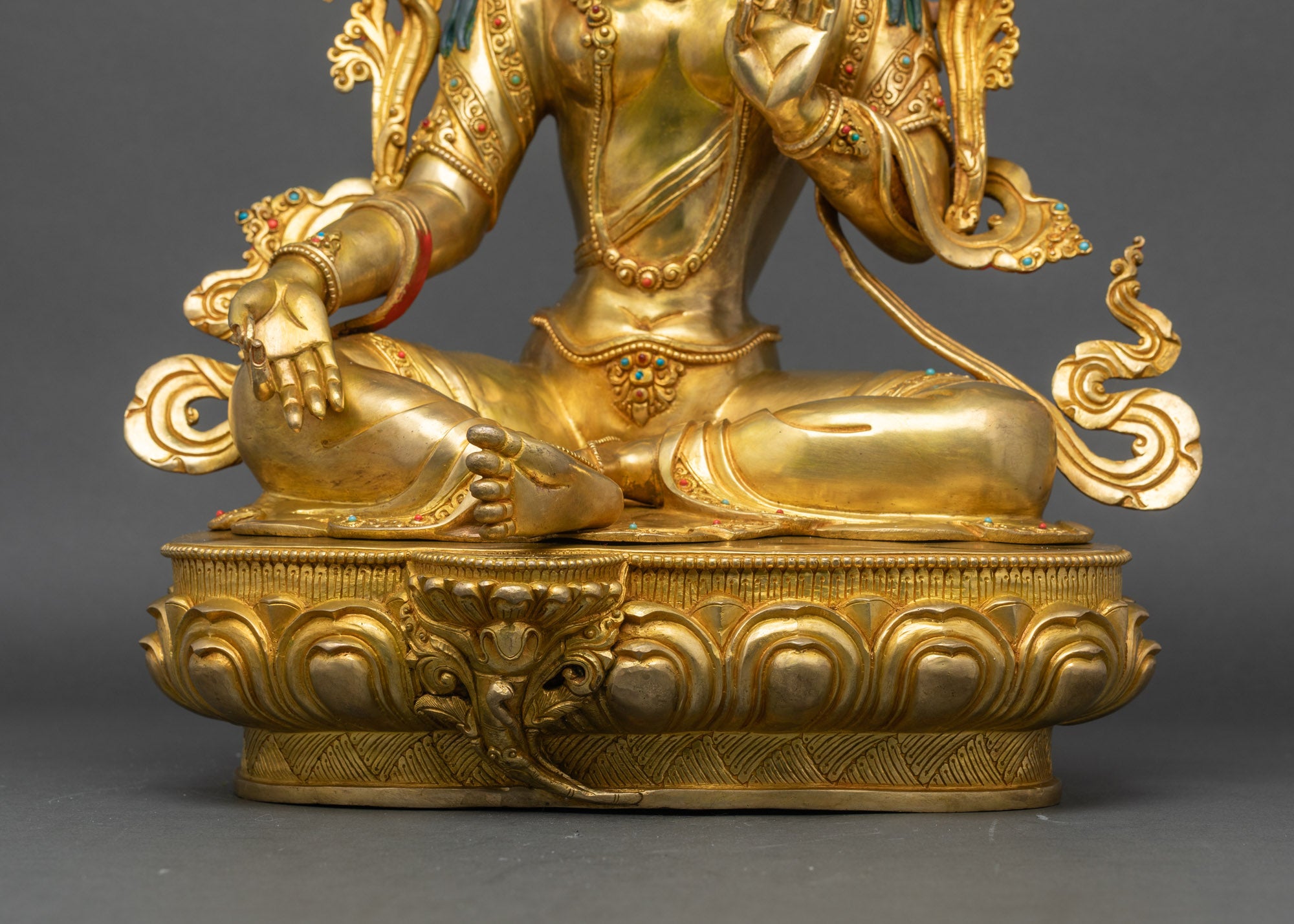 Green Tara Figurine | Lotus-Seated Goddess Sculpture from Nepal