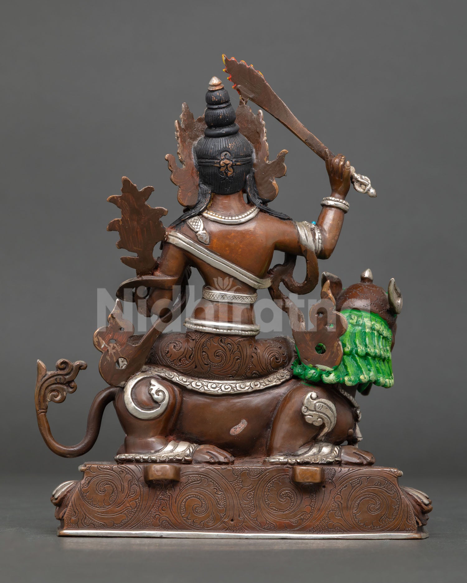 Oxidized Copper Simhanada Manjushri Statue | Roaring Wisdom Deity