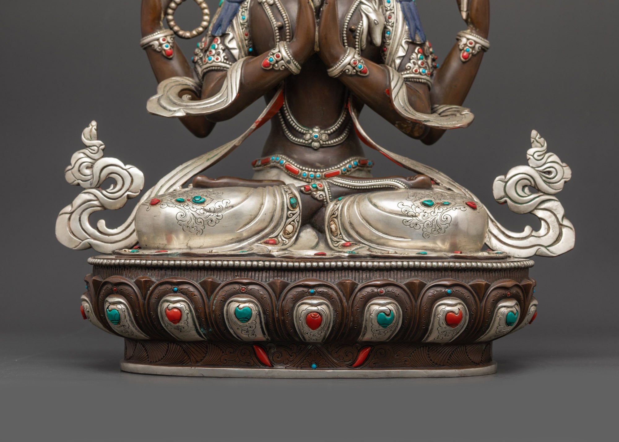 Oxidized Chenrezig Statue | 24K Gold-Gilded Face of Avalokiteshvara
