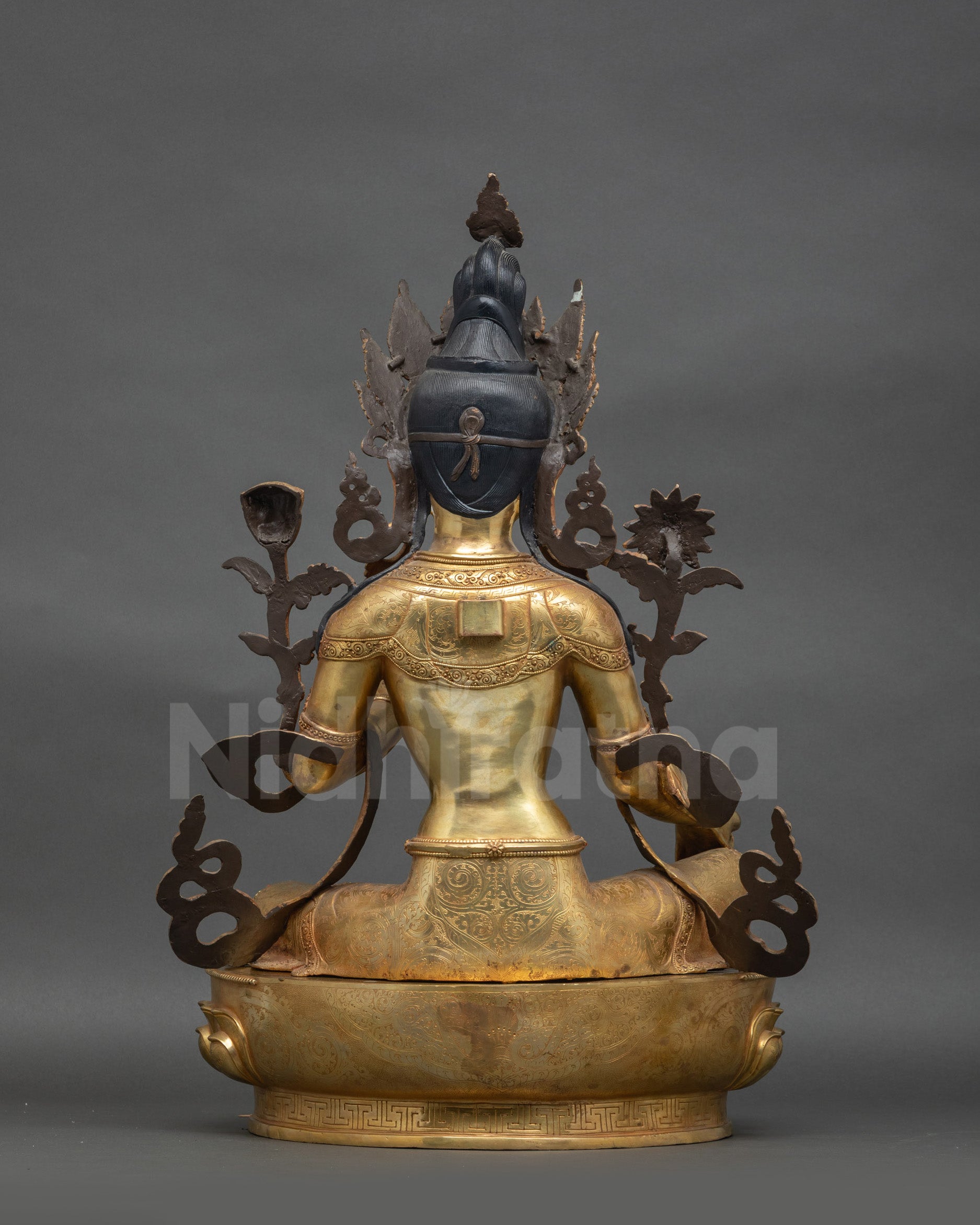 Compassionate Green Tara Sculpture | 24K Gold Fire-Gilded Copper Figurine