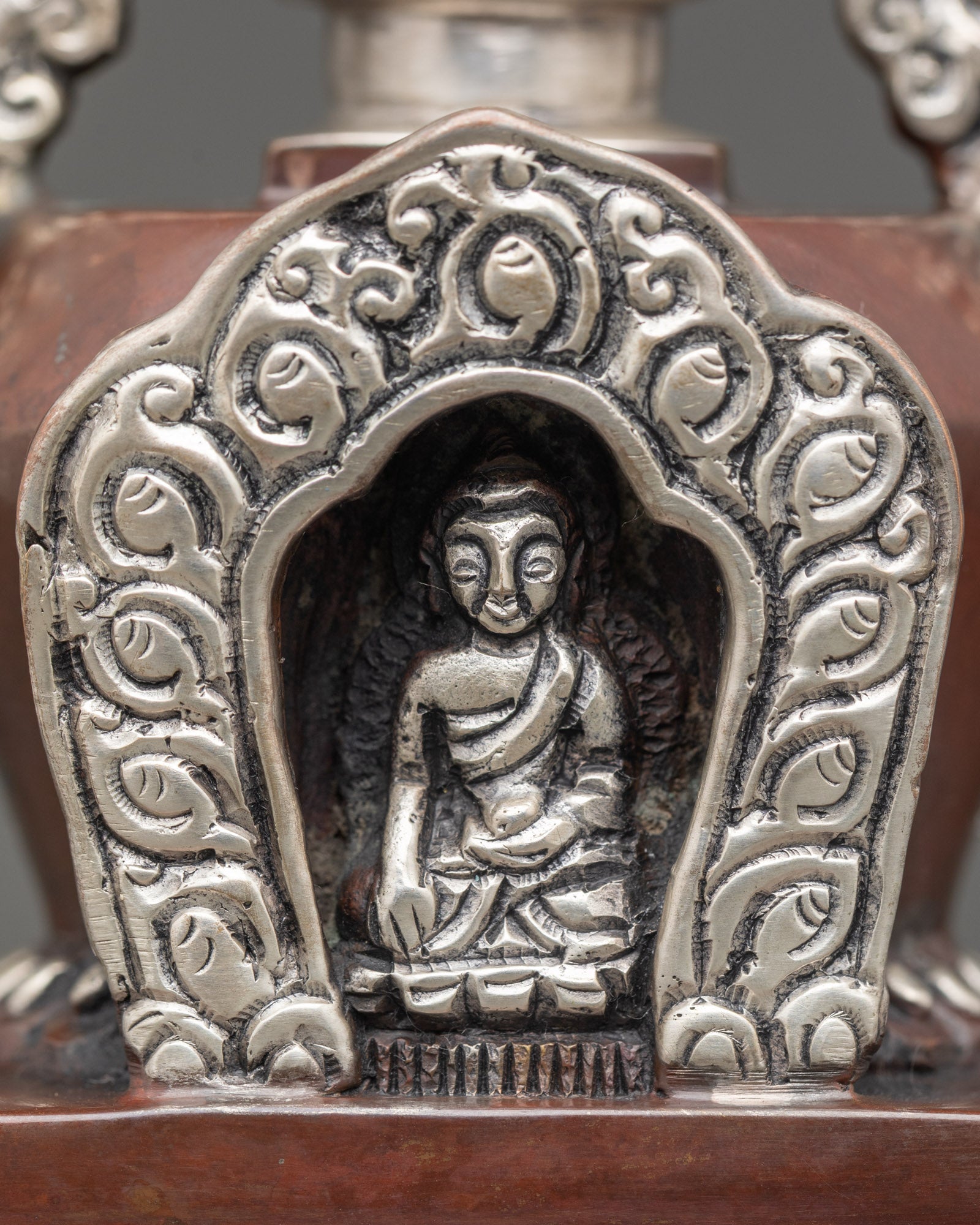 Oxidized Copper Shakyamuni Buddha Stupa | Himalayan Buddhist Shrine