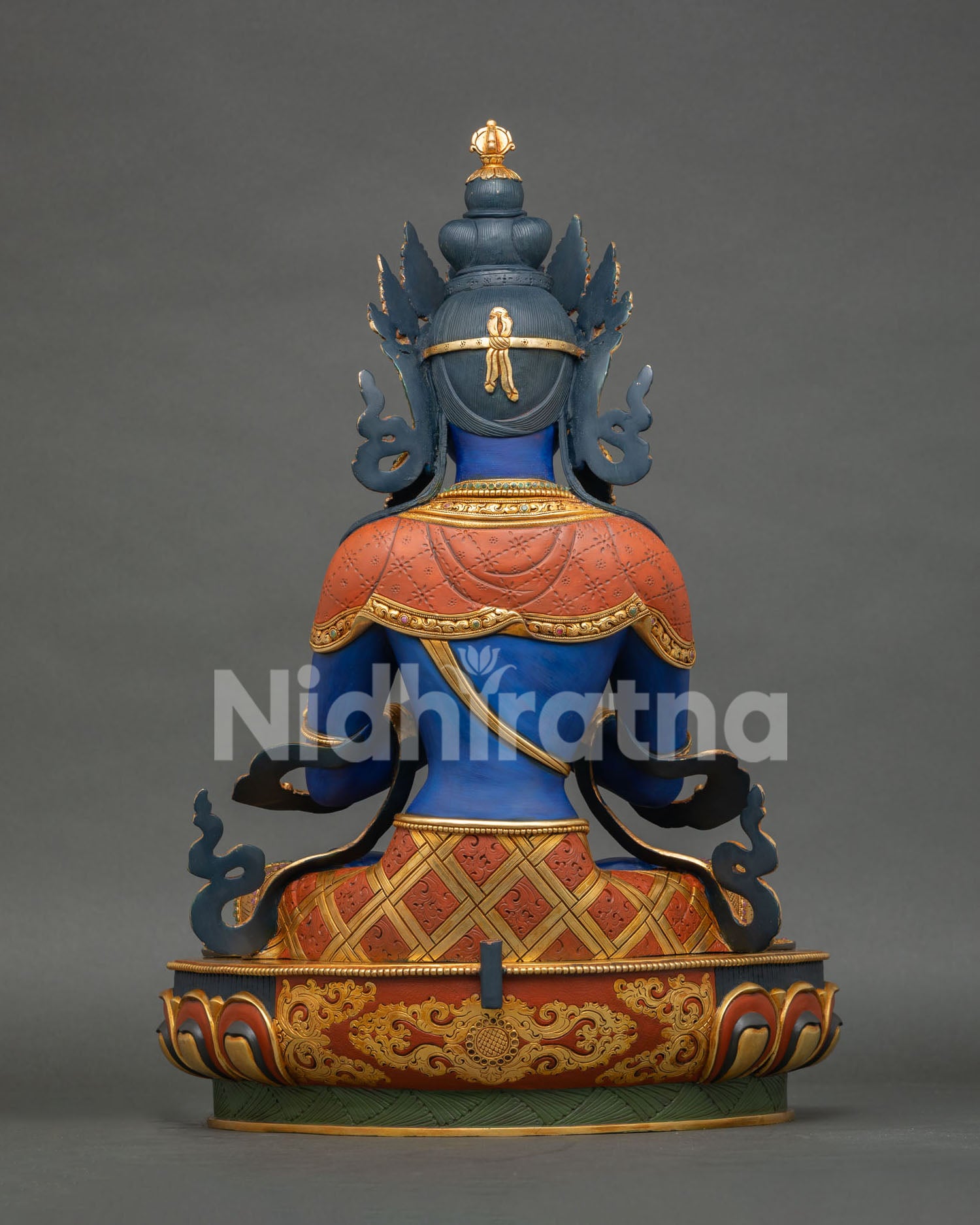 Blue Vajradhara Statue with Jeweled Halo | Lost‑Wax Copper Craft