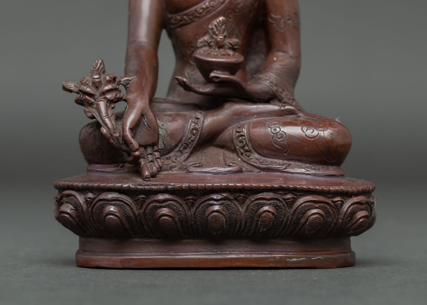 Medicine Buddha Figure | Oxidized Copper Buddhist Statue