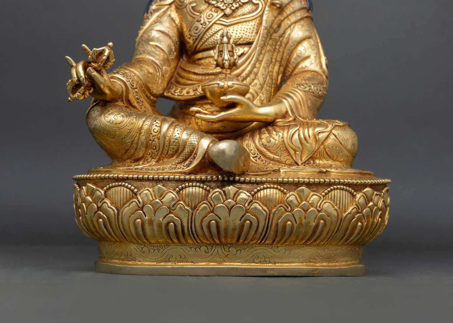 Gold-Gilded Guru Rinpoche Statue | Sacred Buddhist Sculpture