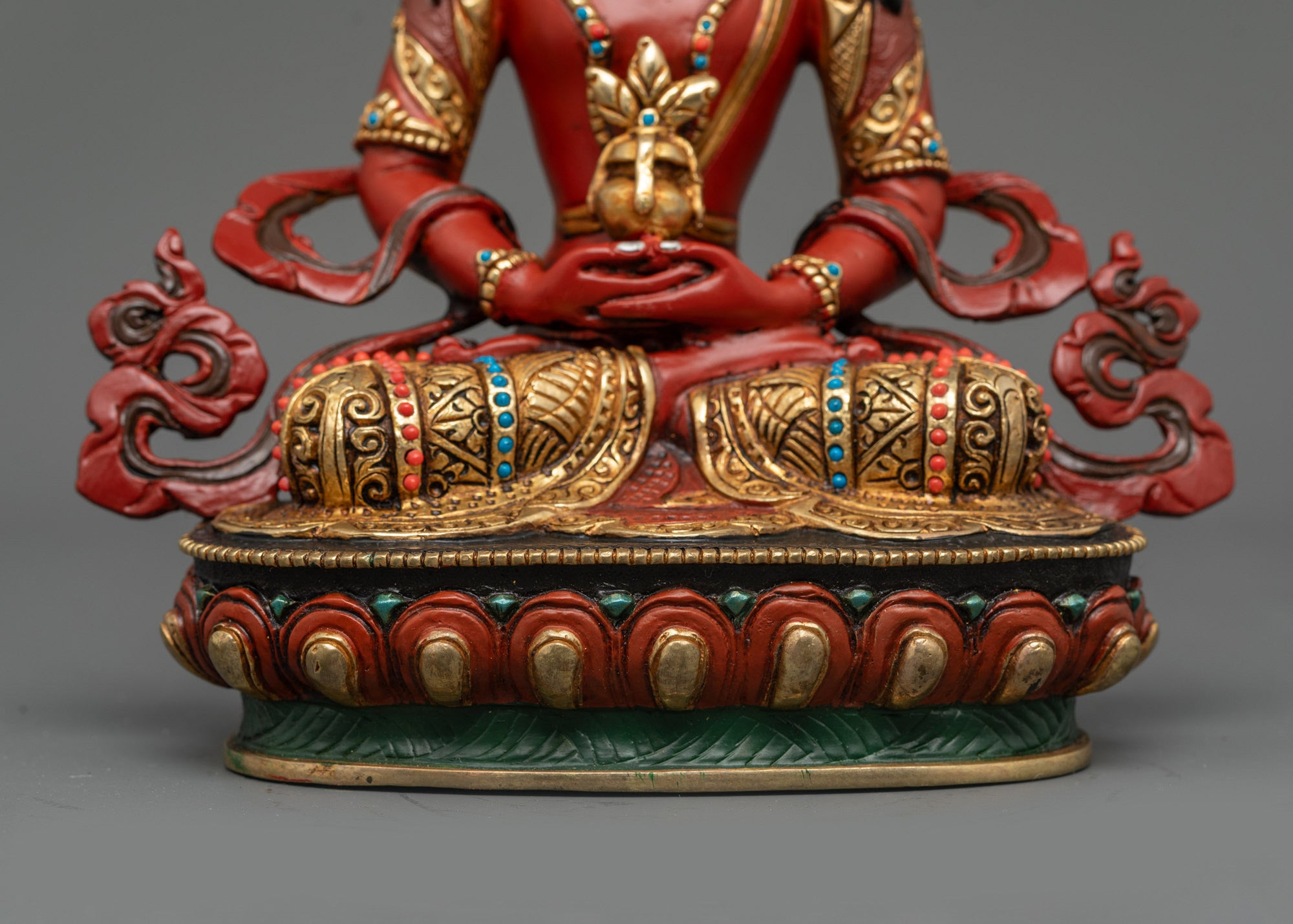 Red Hued Amitayus Statue | Handmade Nepalese Buddha for Altar