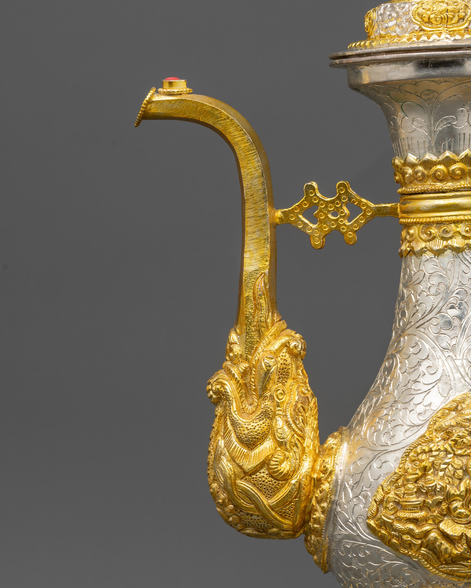 Handmade Tea Pot | Gold & Silver-Plated Copper Ritual item for Devotion