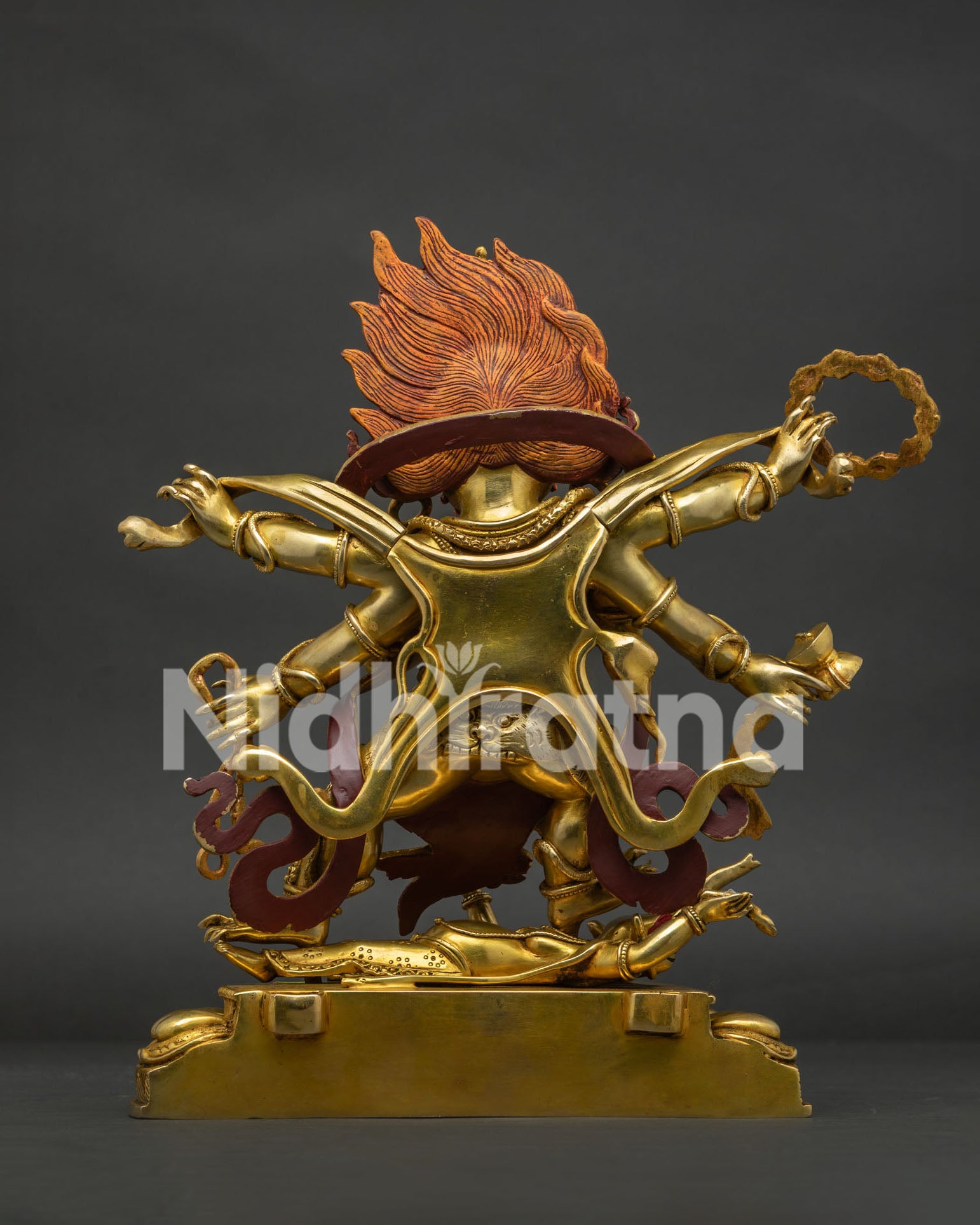 Luxury Six Arm Mahakala Statue | 24K Gold Fire-Gilded Copper Sculpture