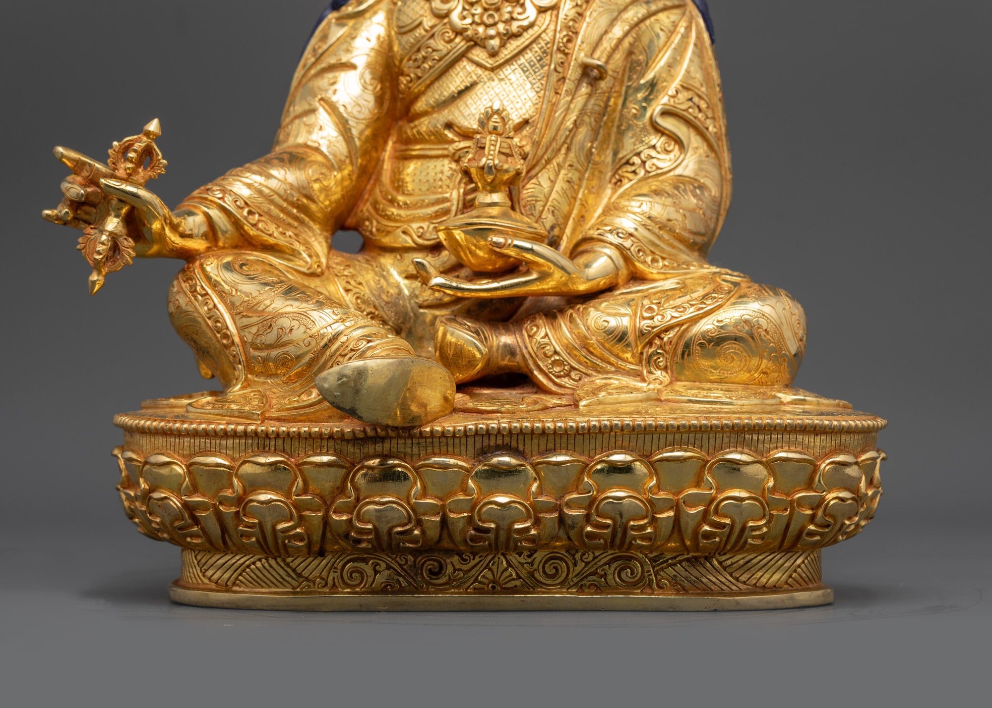 Sacred Padmasambhava Statue | 24K Gold-Gilded Himalayan Guru Artwork