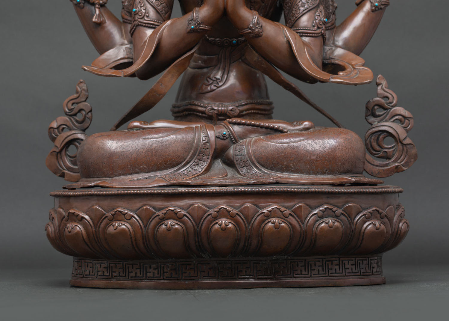 Four-Armed Chenrezig Statue | Oxidized Copper Sculpture