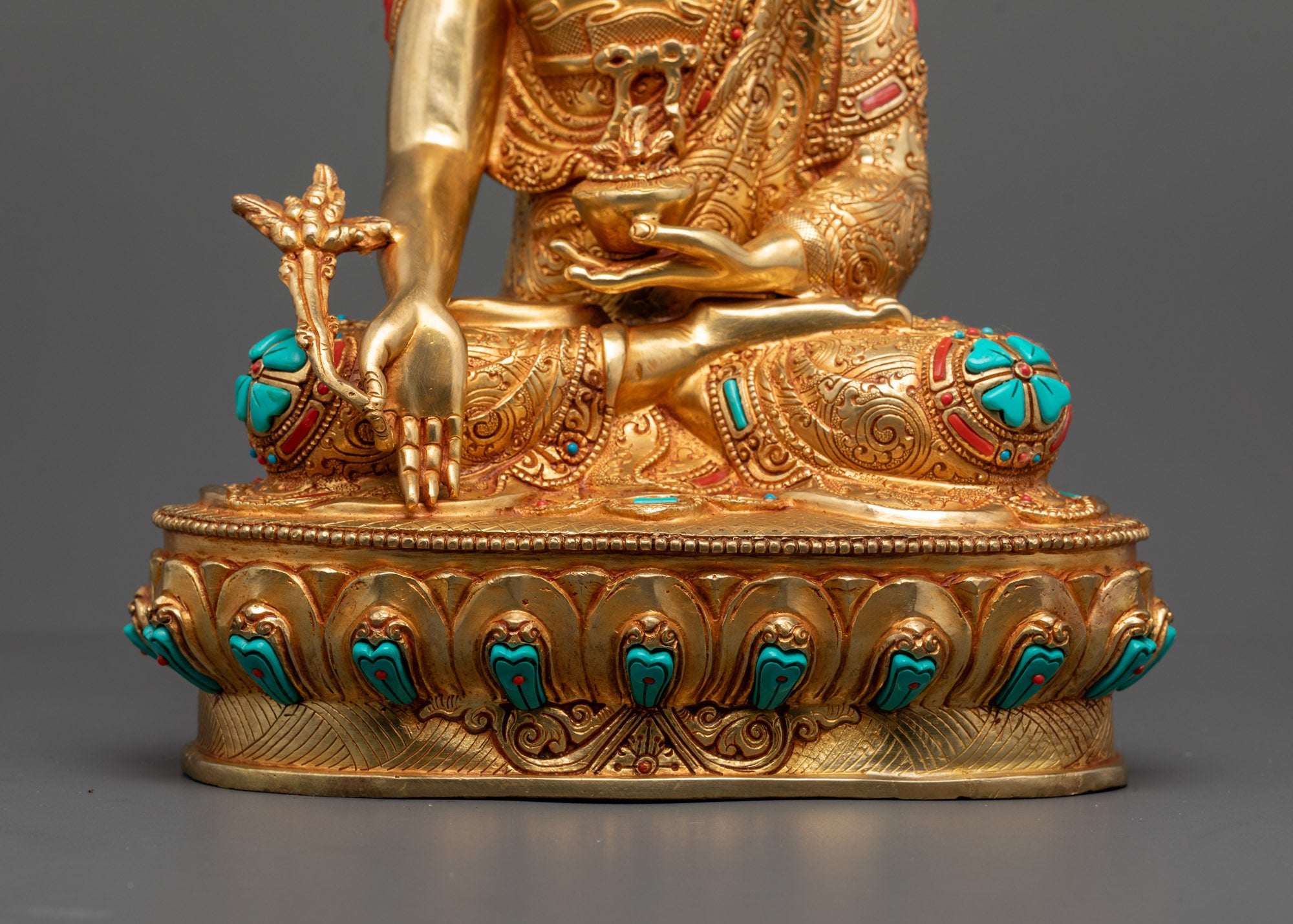 24k Fire Gold Gilded Medicine Buddha (Vaidurya Prabha Raja) statue