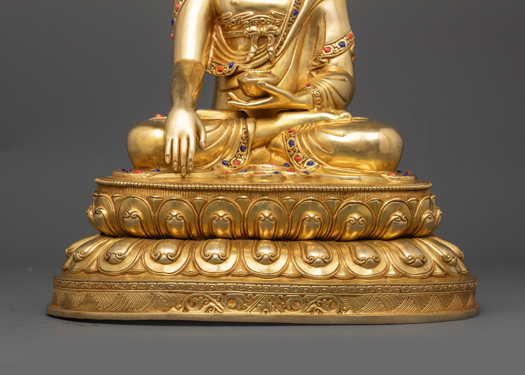24K Gold Gilded Shakyamuni Buddha Sculpture | Traditional Nepalese Art