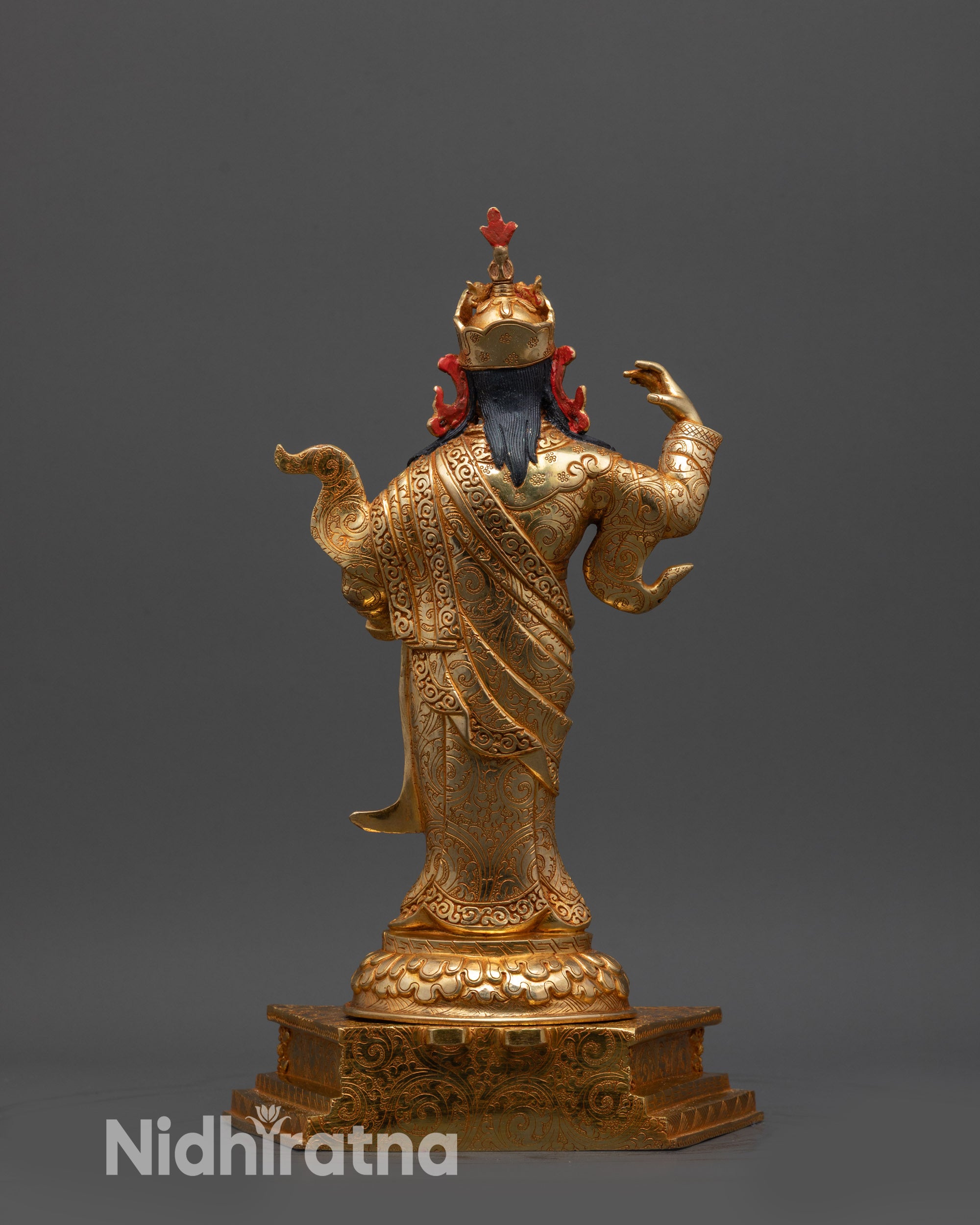 13" Golden Standing Guru Rinpoche Sculpture | Handcrafted Buddhist Idol