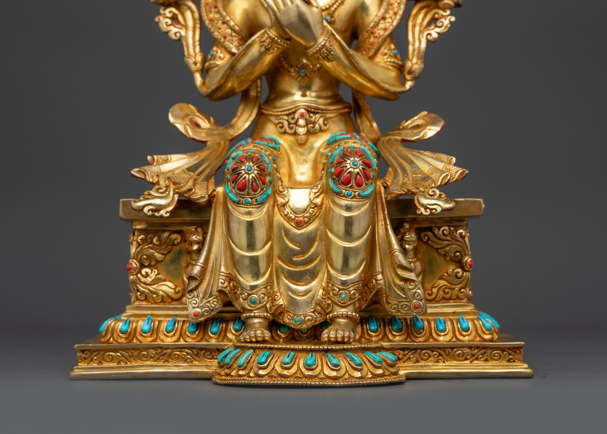Elegant Maitreya Buddha Statue Seated on Trona Throne | Buddhist Altar