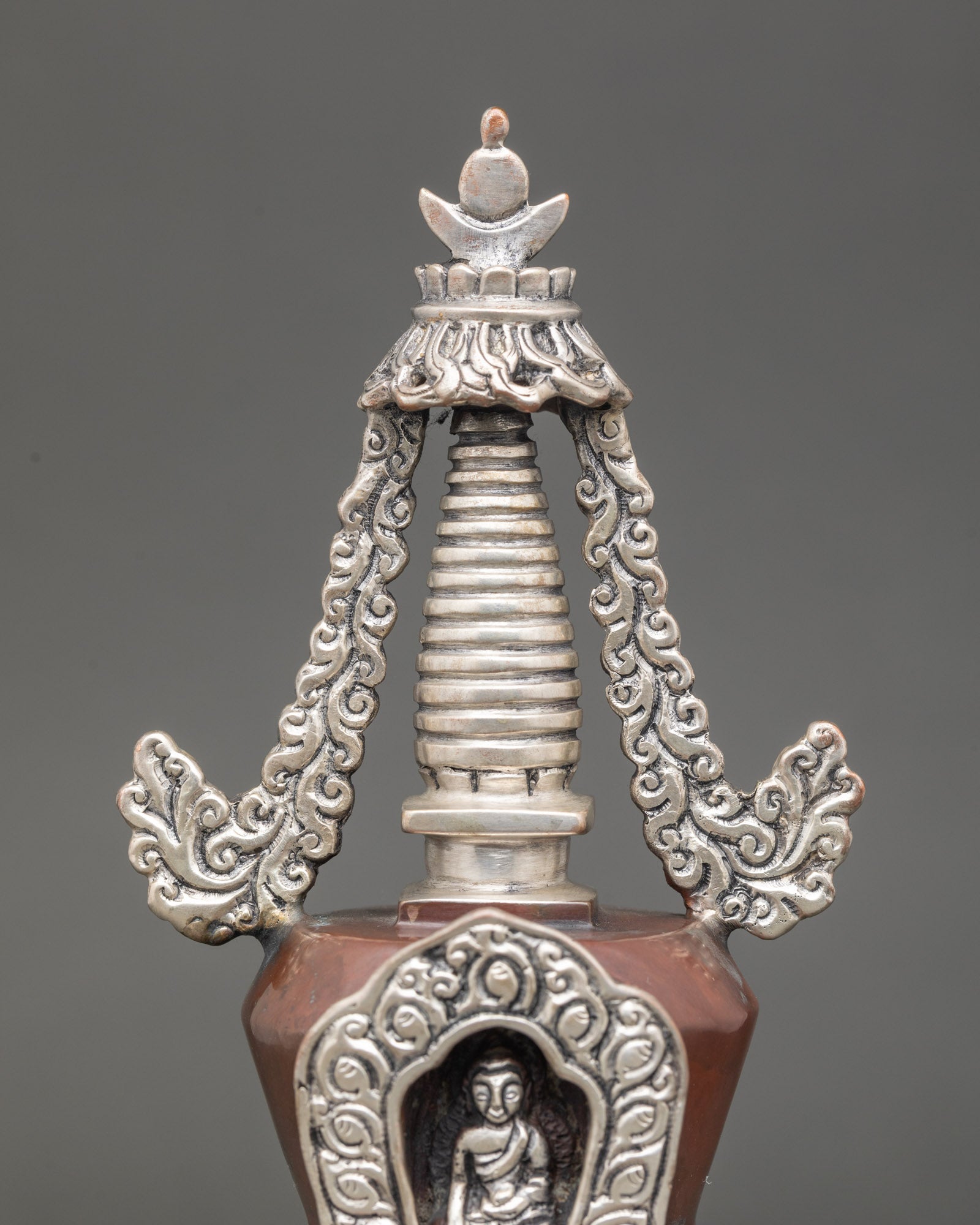 Oxidized Copper Shakyamuni Buddha Stupa | Himalayan Buddhist Shrine