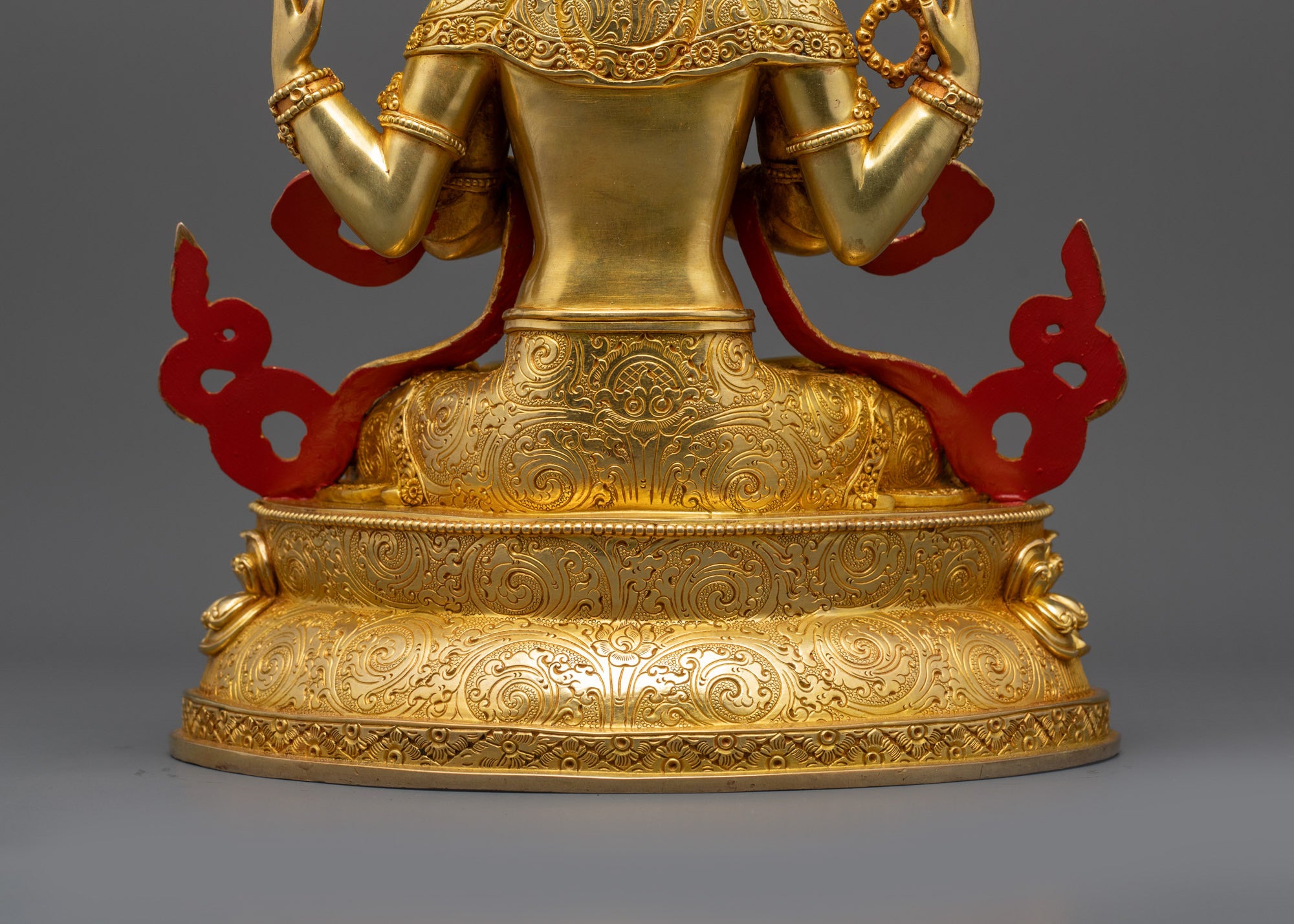 24K Gold-Gilded Chenrezig Sculpture | Four-Armed Avalokiteshvara Statue