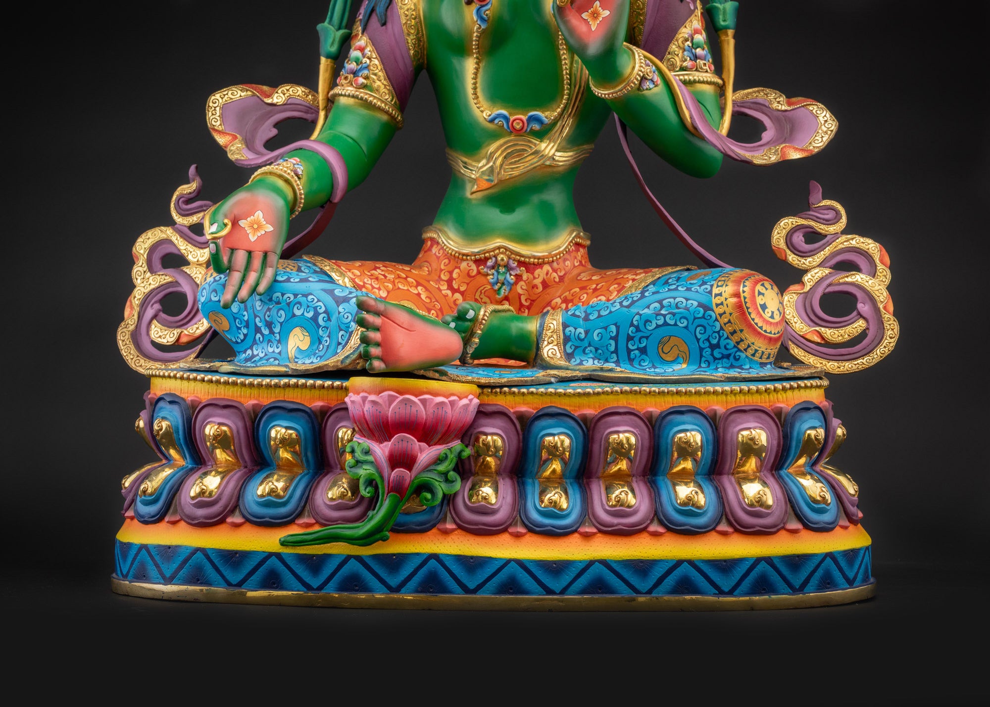 31" Vibrant Green Tara Statue | Hand-Painted Buddhist Idol for Meditation