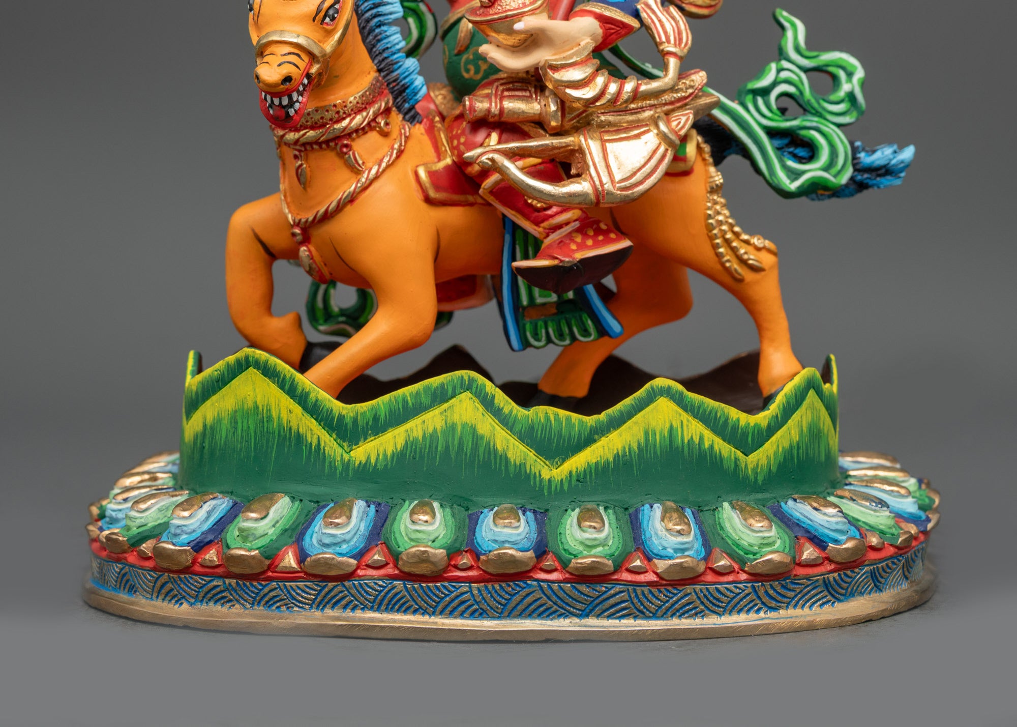 Intricately Carved King Gesar Statue | Copper and Acrylic Artwork