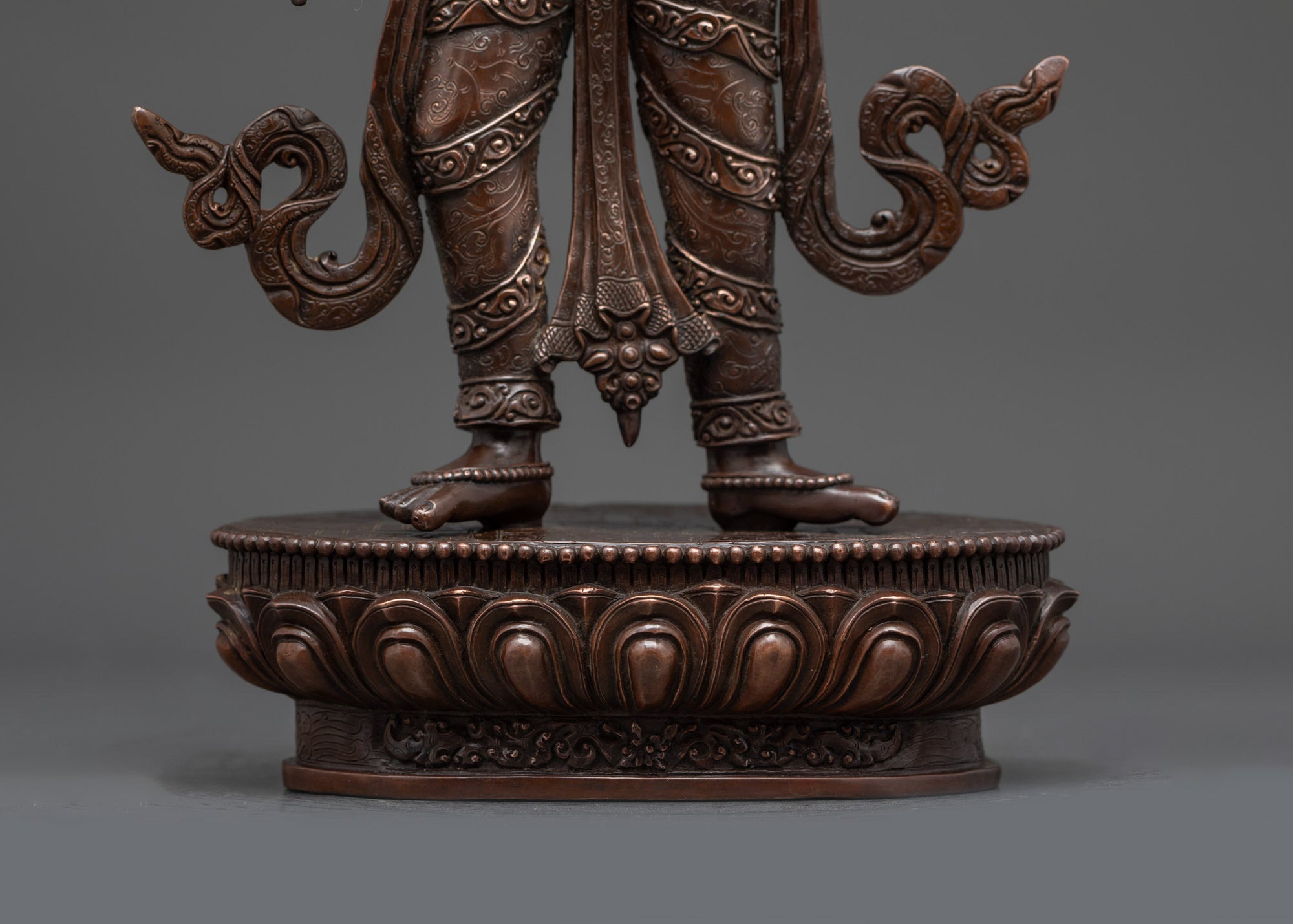 Standing Chenrezig Statue | Dark Oxidized Copper Buddhist Sculpture