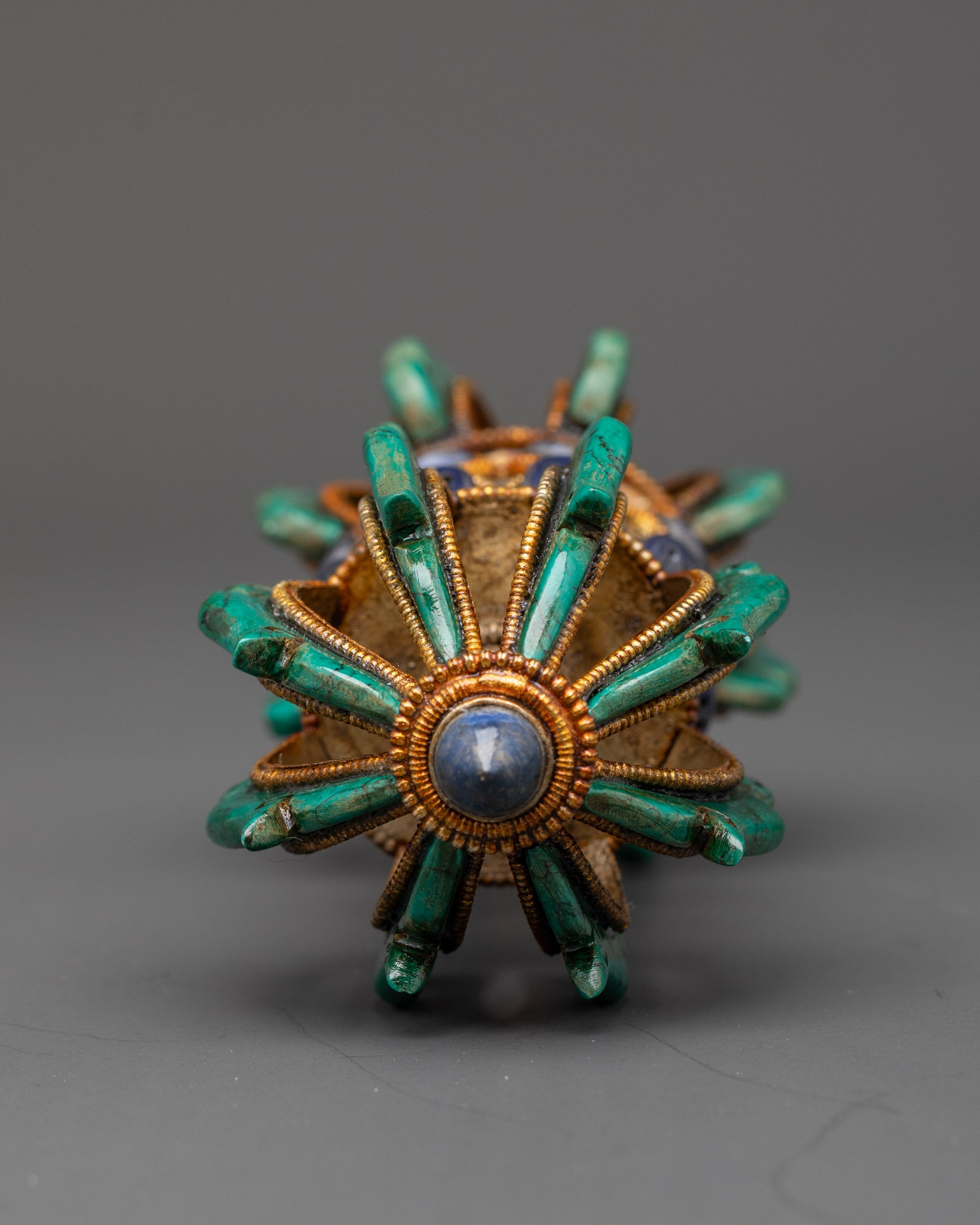 Tibetan Vajra for Sale | Copper Dorje with Turquoise, Coral & Lapis Inlays