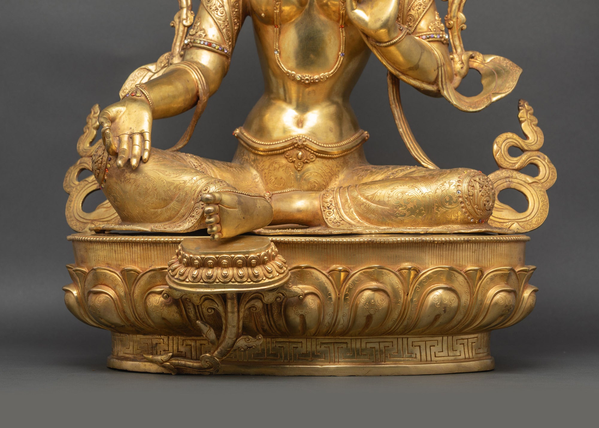 Compassionate Green Tara Sculpture | 24K Gold Fire-Gilded Copper Figurine