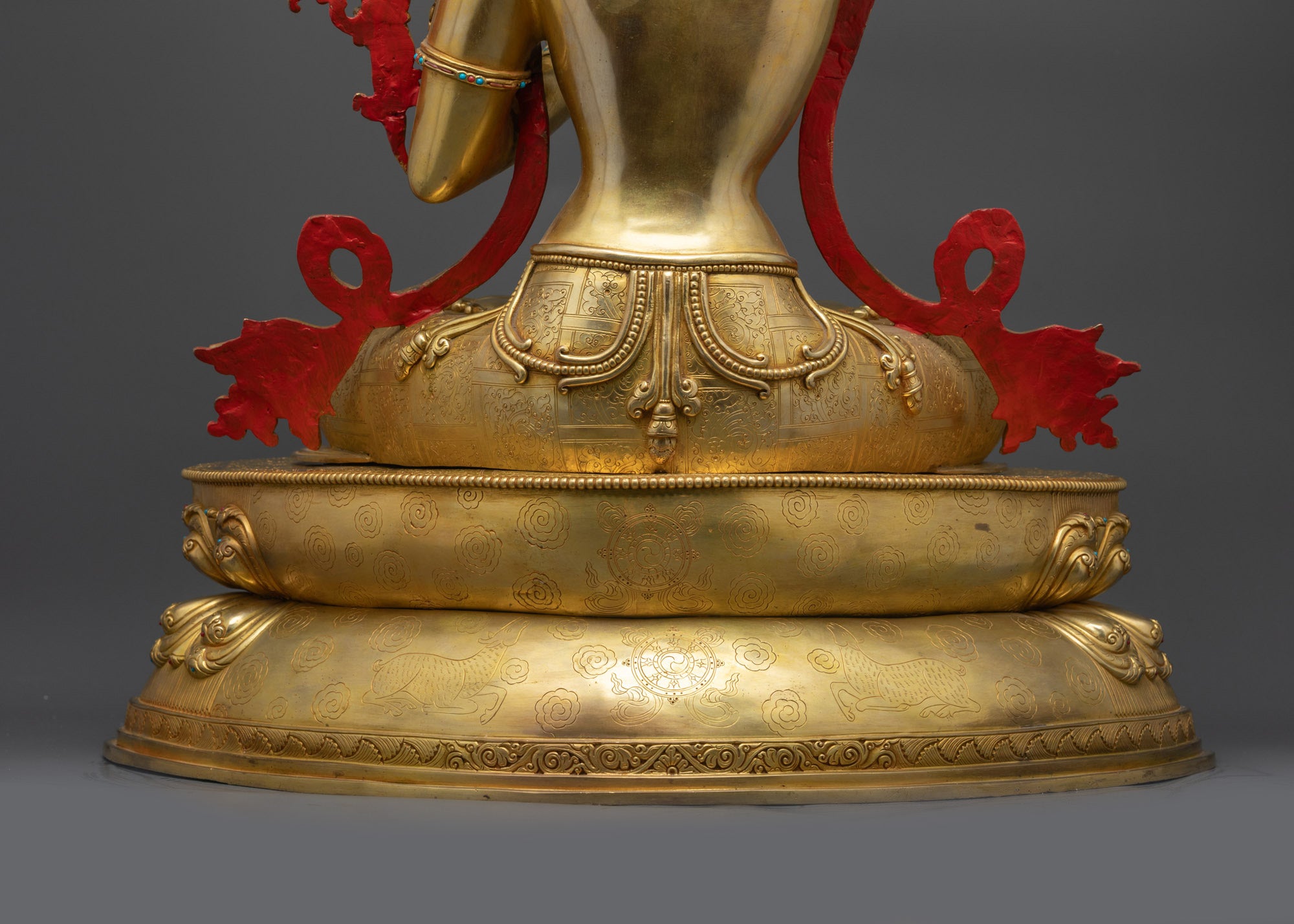 Buddhist Manjushri Statue | Gold-Gilded Bodhisattva of Knowledge Idol