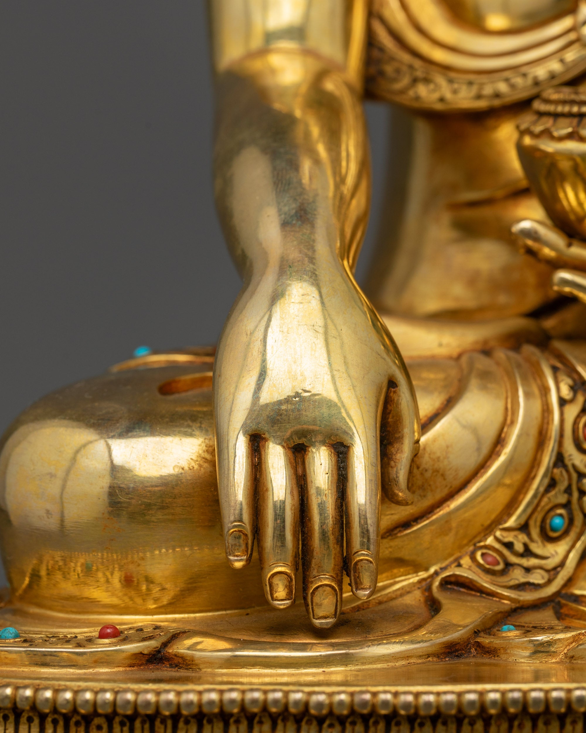 Golden Historical Buddha Shakyamuni Statue | Tibetan Nepalese Artwork