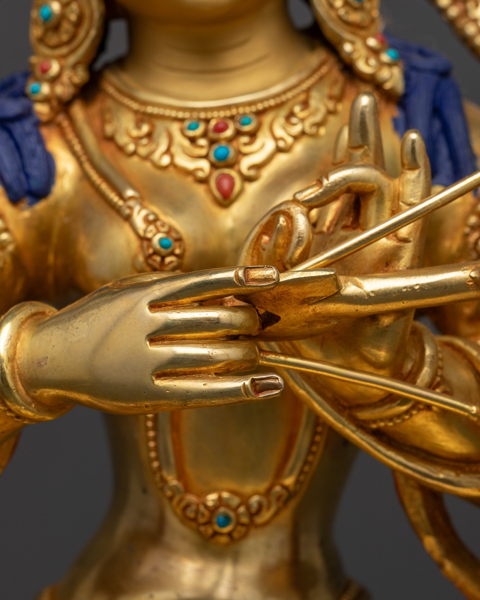 Gold-Gilded Kurukulla Statue | Red Tara Buddhist Goddess of Attraction