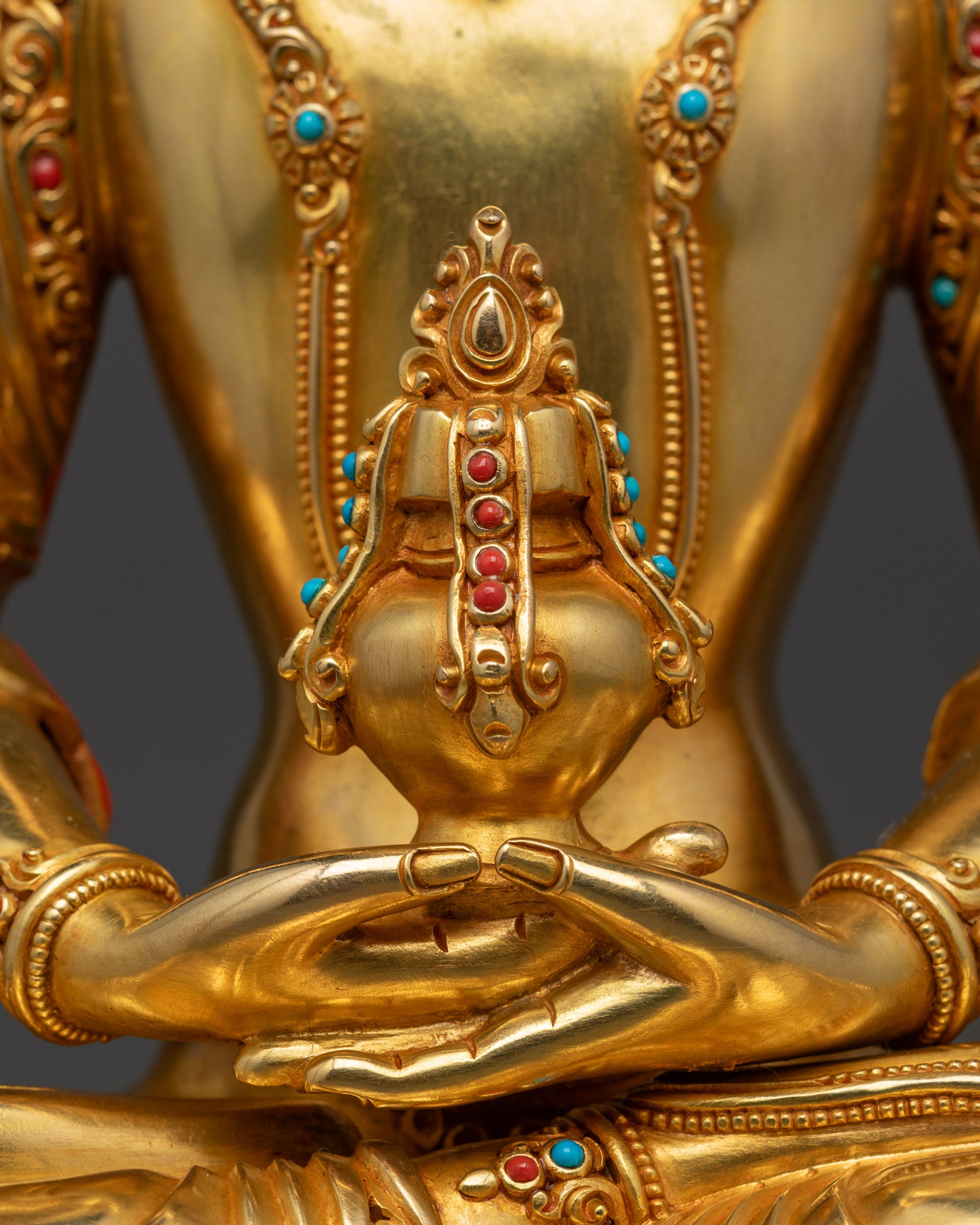 Golden Amitayus Buddha Sculpture | Nepalese Buddhist Statue for Vitality