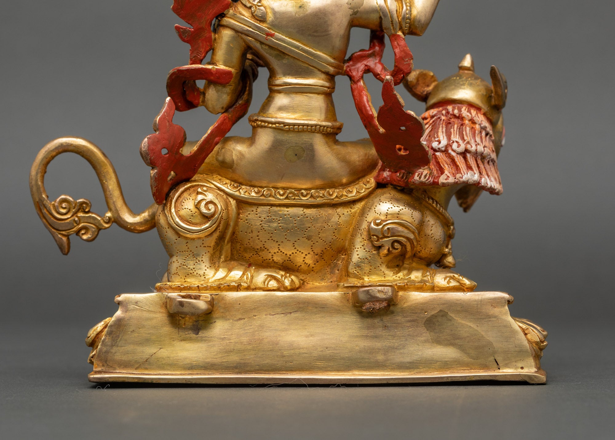 Simhada Manjushri Statue | 24K Gold Fire-Gilded Copper Artwork